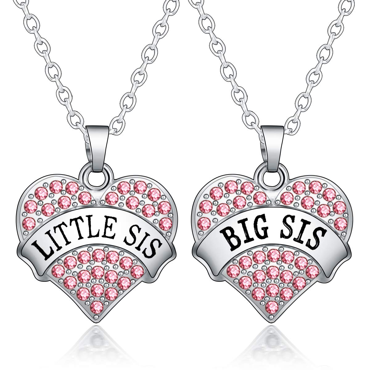 BESPMOSP 2-Piece Sister Necklace Set - Best Friend Jewelry, Heart Pendant Necklaces for Women - Perfect Graduation Gift, Birthday Present from Sister - Ideal for Matching Sister Bonding, Friendship Celebration & Special Occasions
