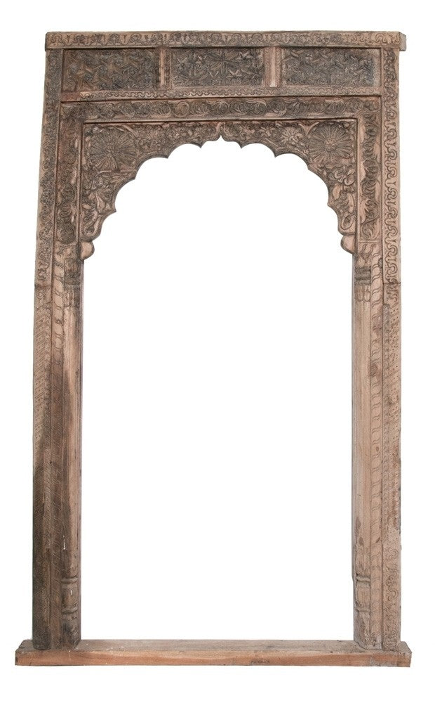 Hand Carved Indian Arched Courtyard Doorway Frame - Natural Wooden Door Arch for Home Decor, Wedding Backdrop, Photo Booth & Garden Entrance