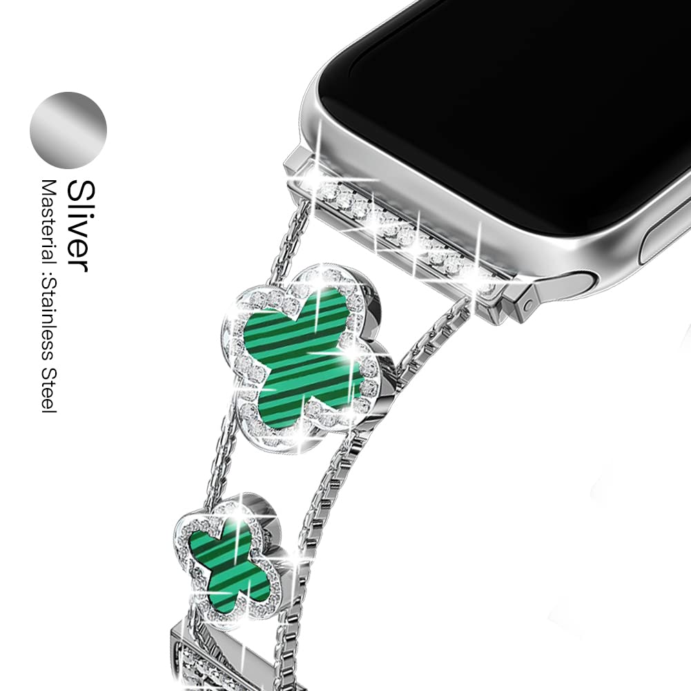 Premium Diamond Metal Bands for Apple Watch Series 10/9/8/7/6/5/4/3/2/1SE/Ultra - Sparkling Clover Design, Stylish & Durable, Compatible with 38mm-49mm - Perfect for Women's Fashion, Daily Wear & Special Occasions