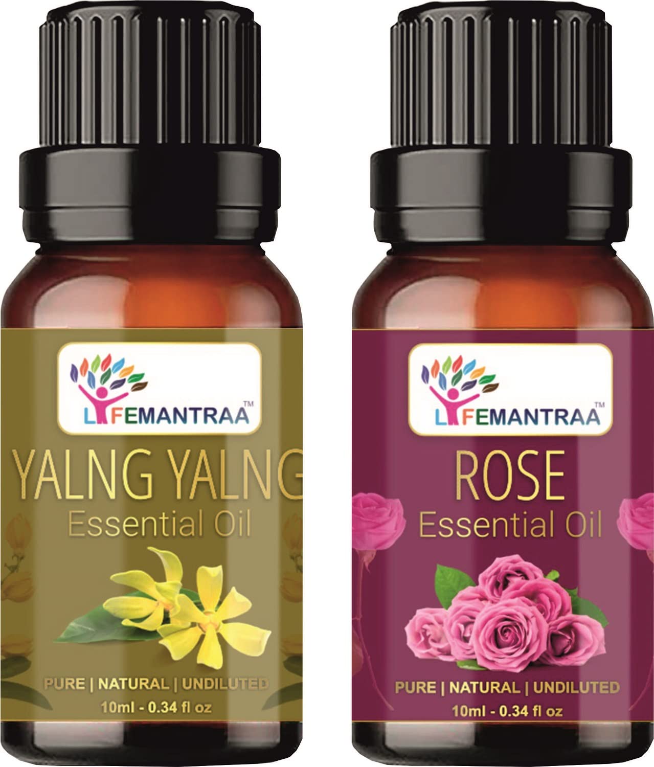 Pure Ylang Ylang & Rose Essential Oil Set - 10ml Each (20ml Total) for Aromatherapy, Home Diffusers, Soap & Candle Making | Natural Air Freshener for Bedroom, Bathroom & Office Relaxation