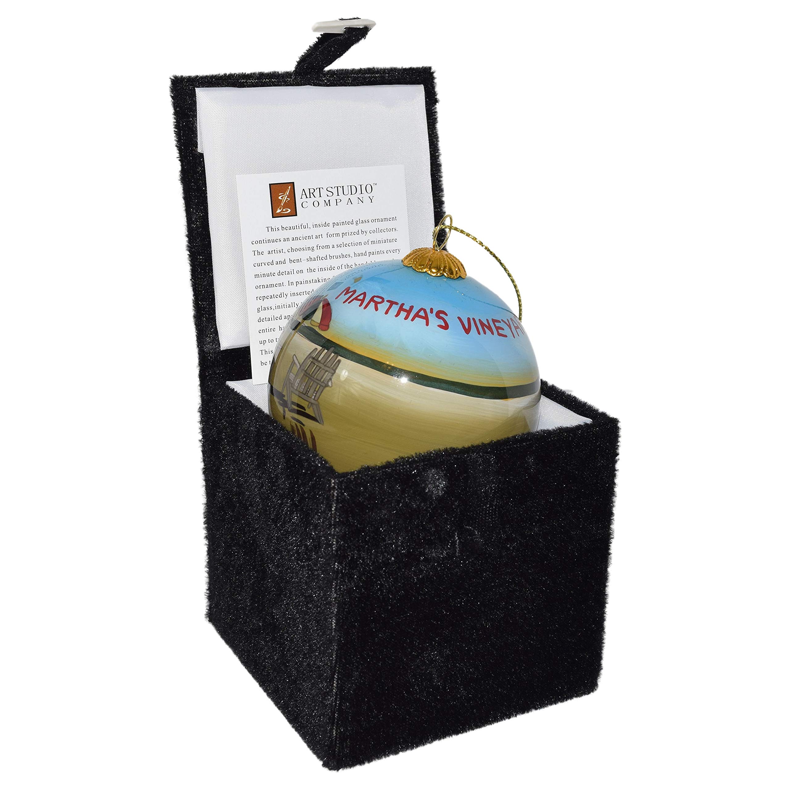 Hand-Painted Blown Glass Christmas Ornament - Beach Chairs Martha's Vineyard Design | Original Artwork with Gift Box | Perfect for Holiday Decorations & Unique Gifts