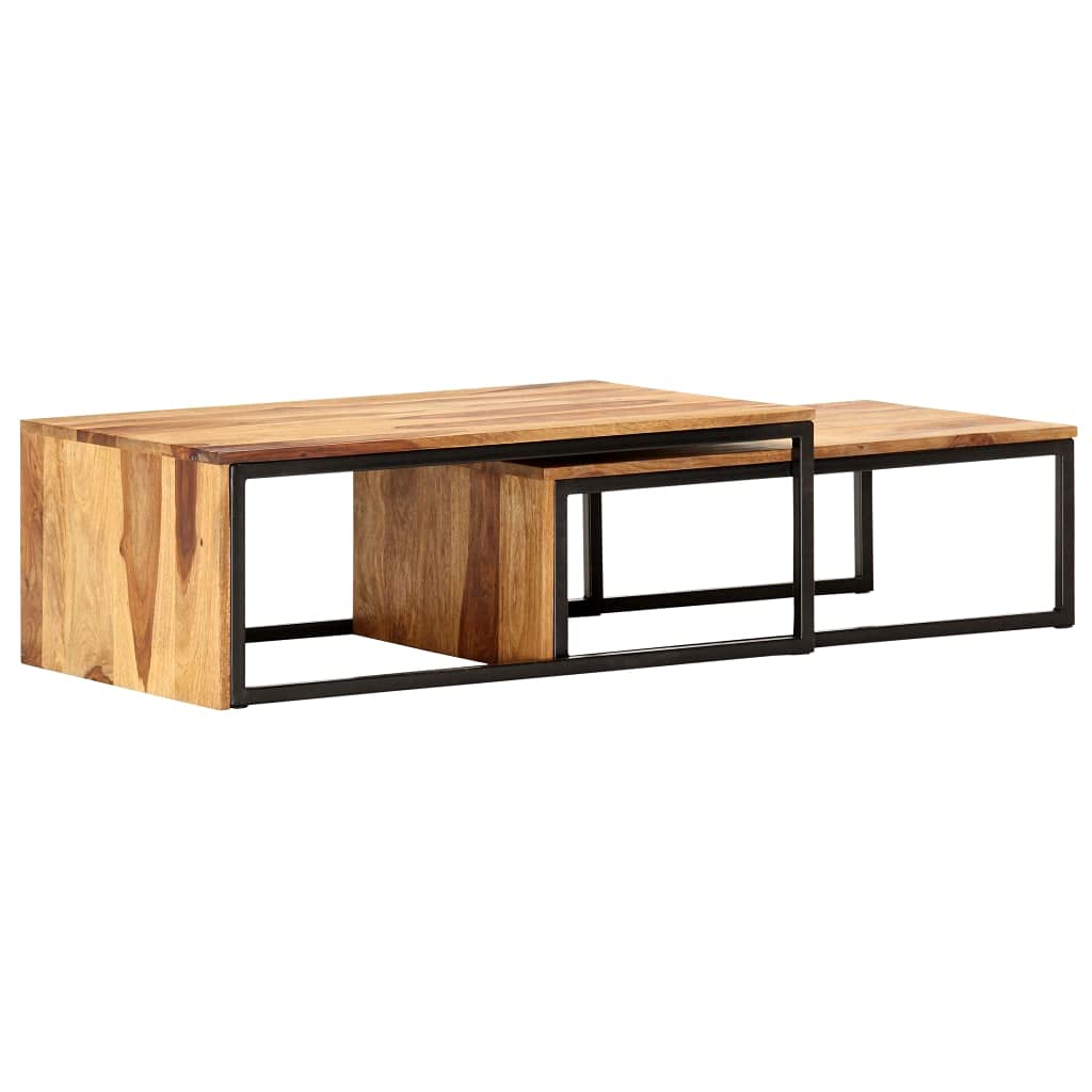 Mid-Century Modern Wooden Coffee Table Set of 2 - Solid Sheesham Wood Nesting Tables for Living Room, Home & Office - Fast Shipping - Perfect for Small Spaces & Stylish Interior Decor