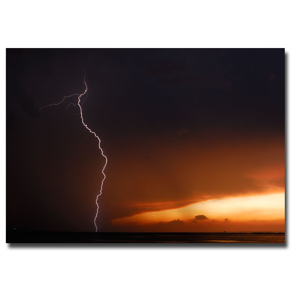 Kurt Shaffer Lightning Sunset III Canvas Wall Art - 16x24 Inches - Handmade Landscape Painting for Living Room, Bedroom & Office Decor