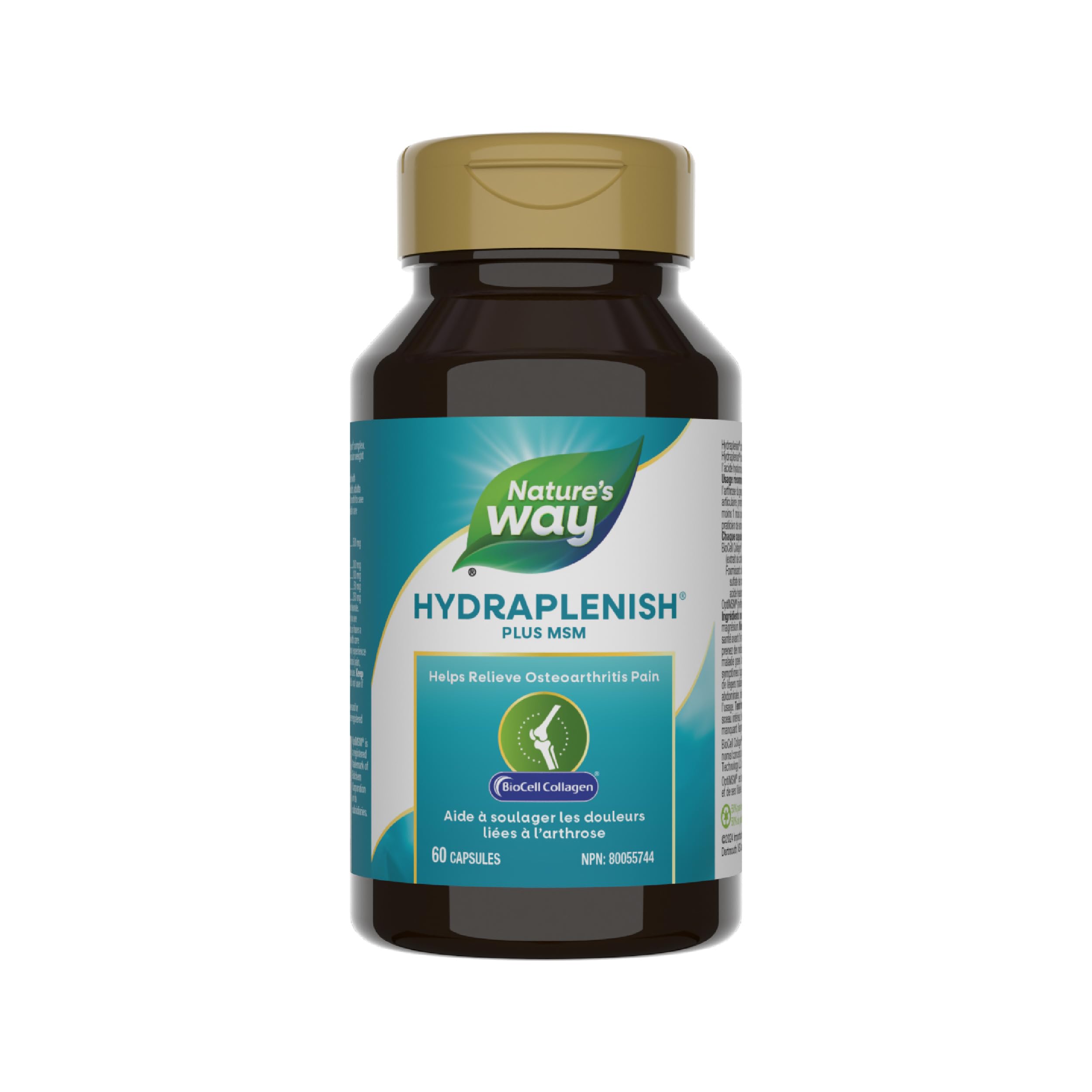Nature’s Way Hydraplenish Collagen Supplement with BioCell Collagen, Hyaluronic Acid & OptiMSM - Supports Hair, Skin & Nail Health - 60 Capsules - For Hydration & Anti-Aging Skincare Routine (Packaging May Vary)