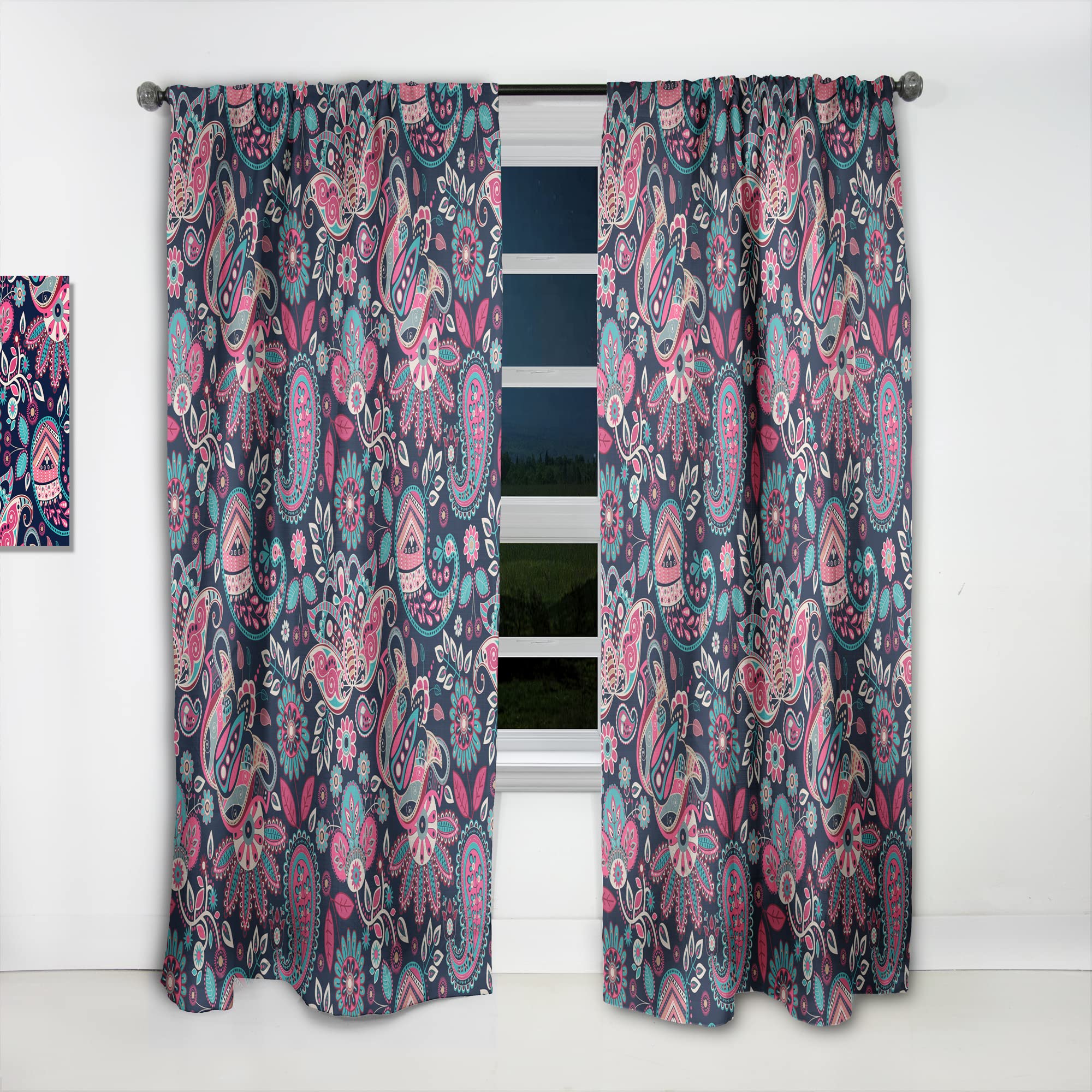 Floral Paisley Retro Style Curtains - Thermal Insulated Single Panel (52x63 inches) for Bedroom & Living Room - Perfect for Home Decor, Privacy & Temperature Control