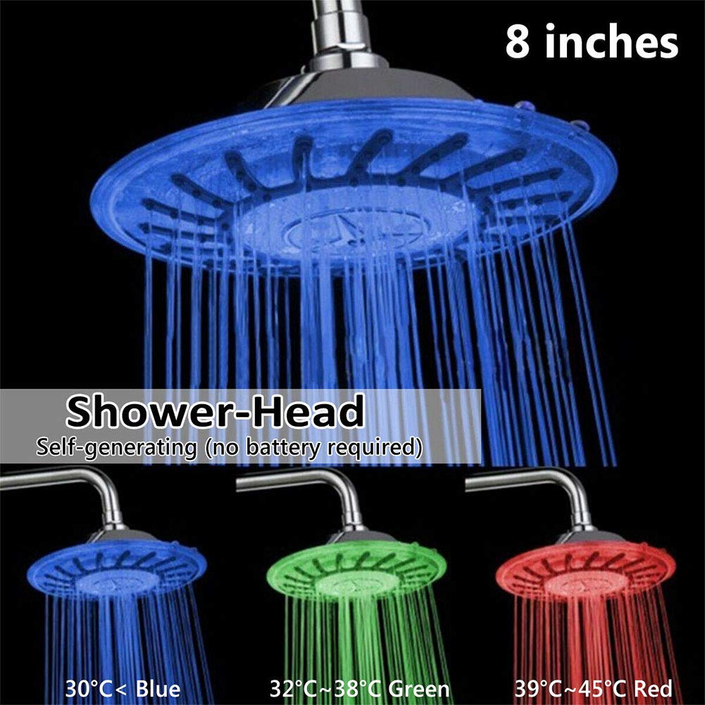 8 Inch Auto Color Changing LED Shower Head - Round Water Temperature Controlled Shower Sprayer with 3 Color Modes for Bathroom Shower Replacement - Perfect for Spa-Like Showers & Relaxing Nighttime Baths