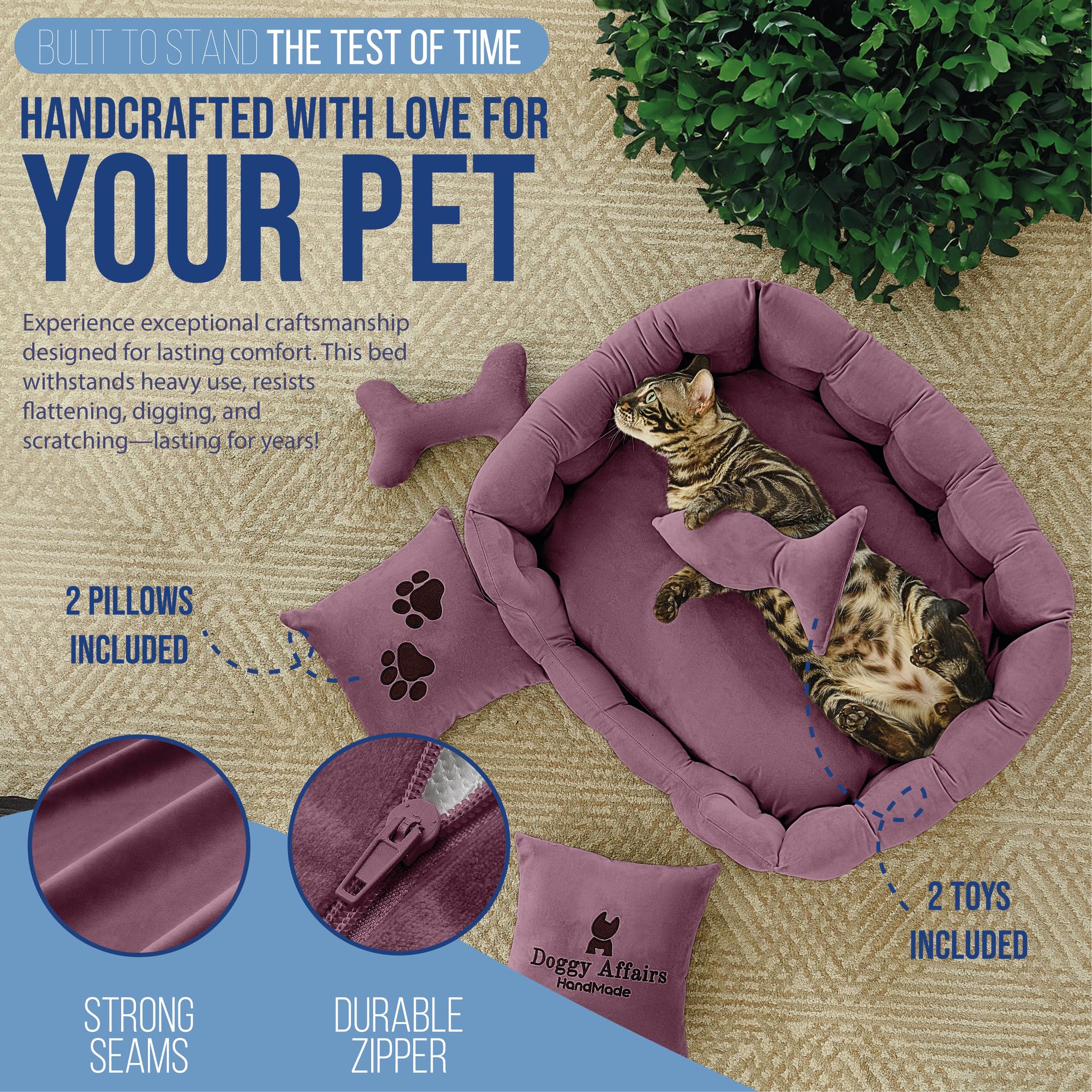 Premium Luxury Cat Bed with Removable Washable Cover - Soft Indoor Cat Couch for Kittens & Small Dogs - Non-Slip Pet Sofa for Living Room, Bedroom & Home Decor