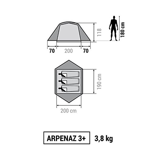 Decathlon ARPENAZ 3+ Person Camping Tent - Lightweight Waterproof 3-Season Backpacking Tent for Hiking, Family Outdoor Adventures & Beach Trips (Blue)