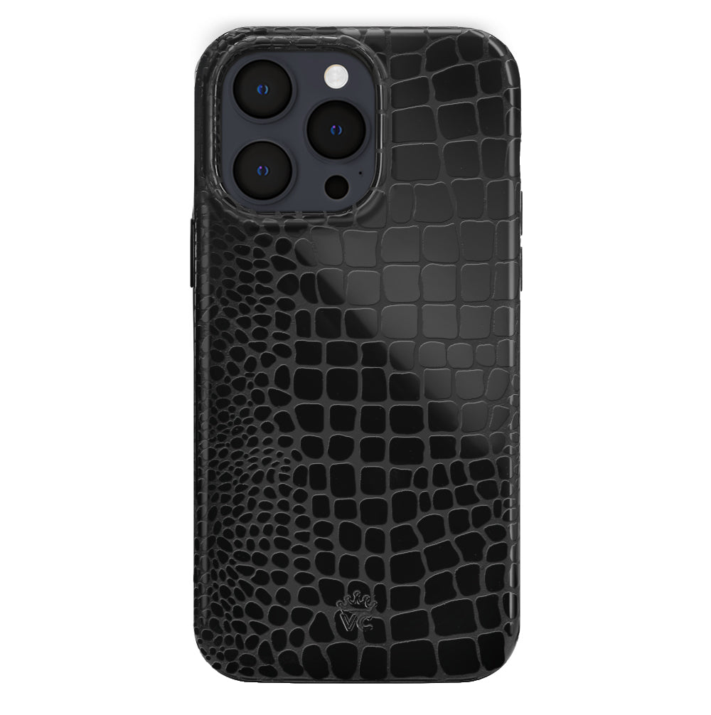 Durable Black Crocodile Pattern iPhone Case - Shockproof & Slim Design for iPhone 13/14/15 Pro Max - Perfect for Daily Use, Travel & Outdoor Activities