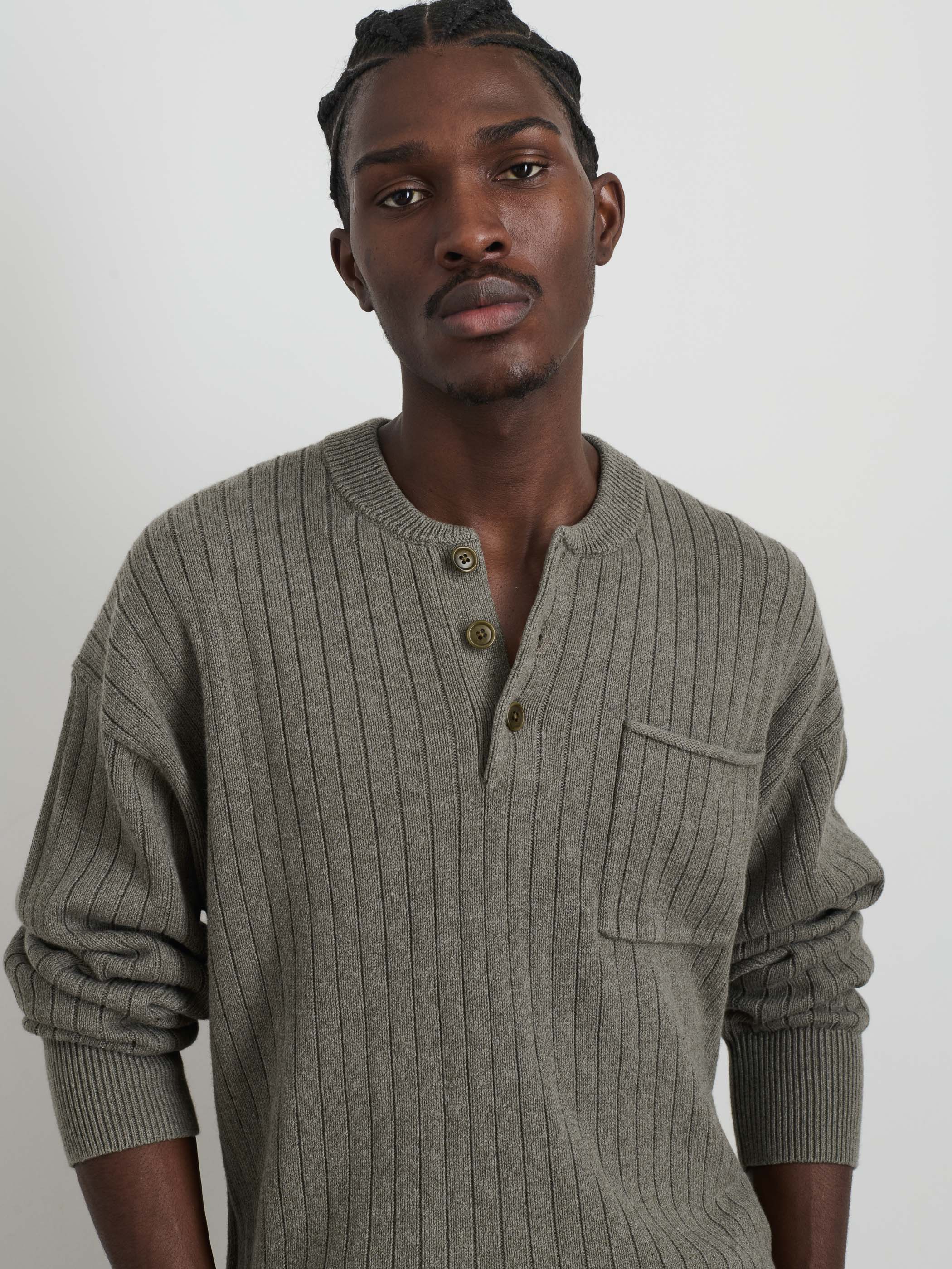 Sawyer Ribbed Henley Sweater for Men - Soft Cotton Pullover Shirt with Button Placket - Perfect for Casual Wear, Layering & Fall Outfits