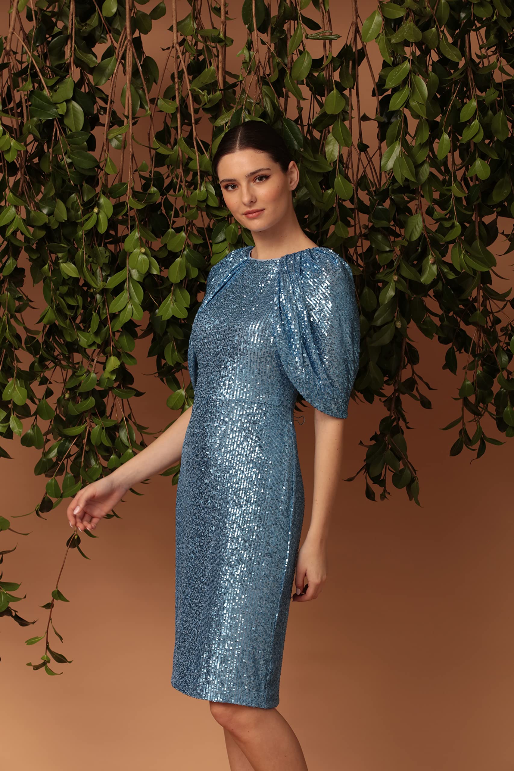 Maggy London Sequin Dress for Women - Knee Length & Draped Sleeves for Party & Evening Wear