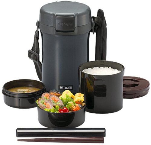 Premium Tiger Thermos Insulated Lunch Box Set with Stainless Steel Mug - 3 Bowl Capacity, Charcoal Gray (LWU-A201-HD) - Perfect for Office, School, Picnics & Outdoor Activities