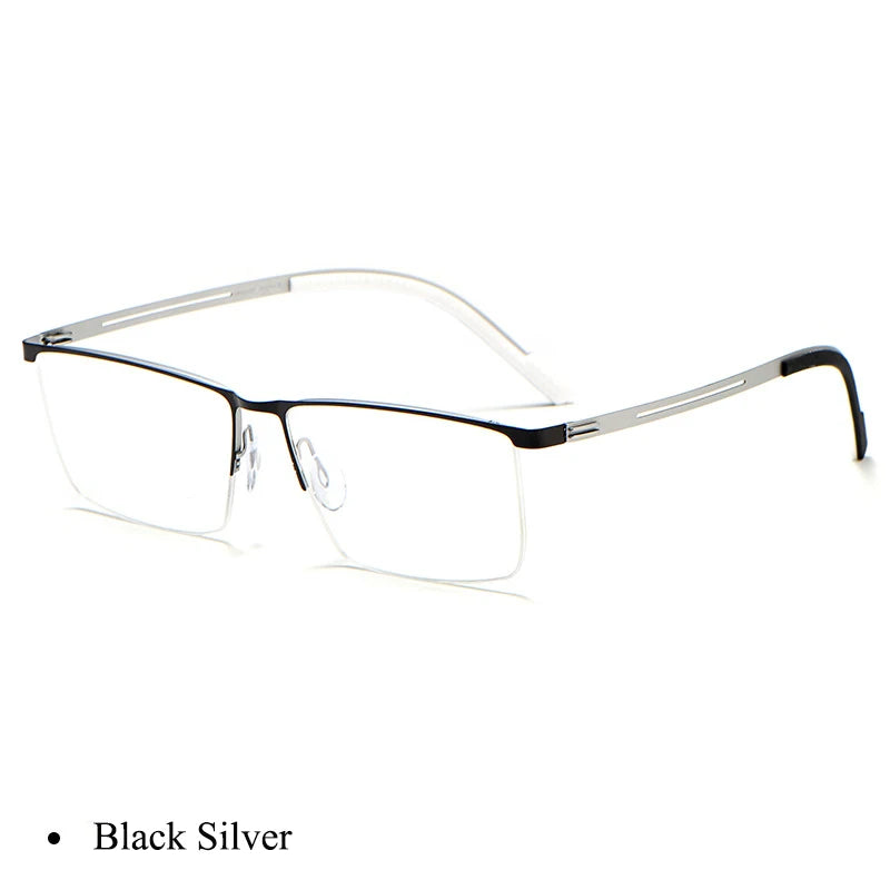 Bclear Men's Semi-Rimless Square Titanium Eyeglasses Frame 0129 - Lightweight Durable Glasses for Work, Reading & Fashion