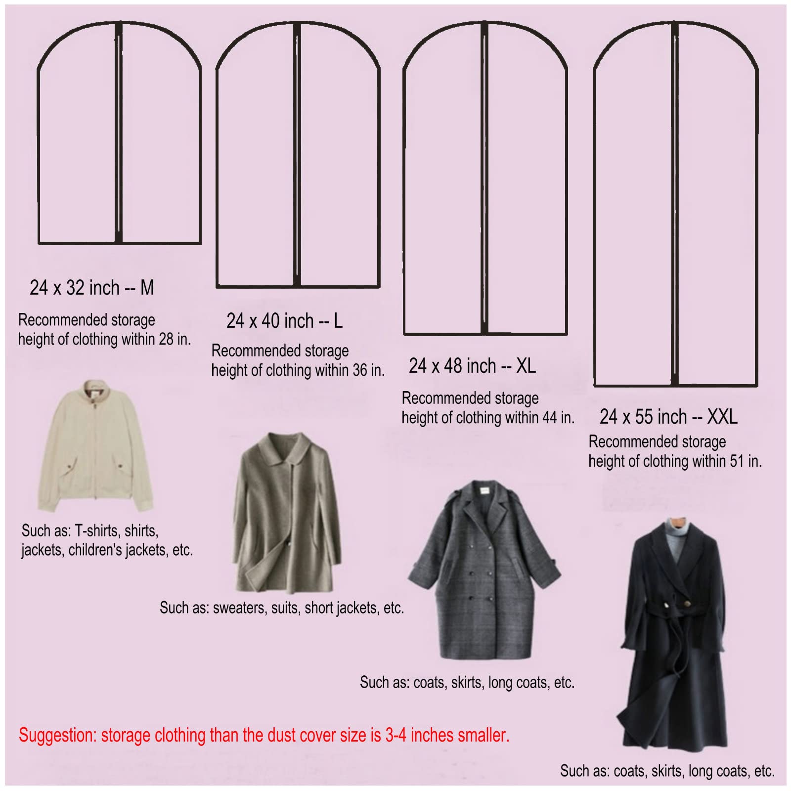 Breathable Clear Garment Bags with Full-Length Black Zipper - 6 Pack (24