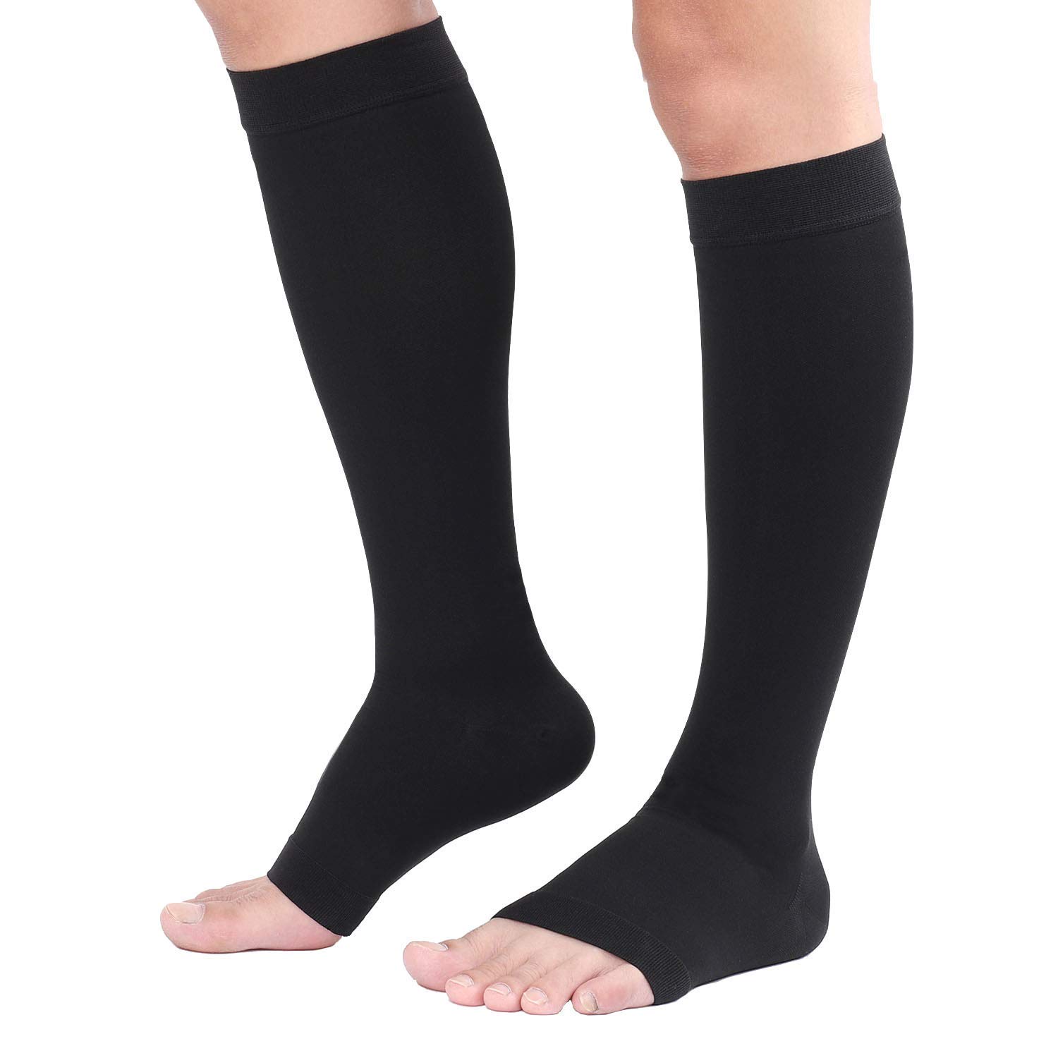TOFLY® 30-40mmHg Medical Graduated Compression Socks for Men & Women - Open Toe Knee High Firm Support Socks for Circulation Recovery, Shin Splints, Varicose Veins, Edema & Nursing - Black XL - Ideal for Running, Travel, Pregnancy & Post-Surgery Recovery