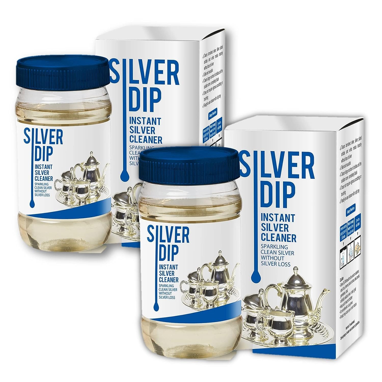 EGP Modicare Silver Dip Instant Silver Cleaner - 2 Pack (300ml Each) | Fast & Effective Tarnish Remover for Jewelry, Silverware & Antiques | Perfect for Home, Travel & Professional Use