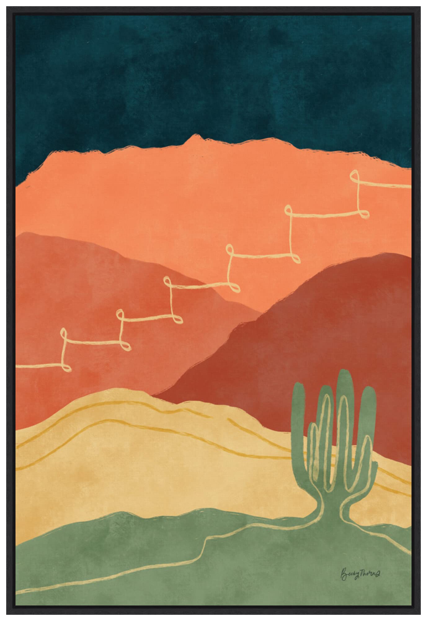 Amanti Art Framed Canvas Wall Art 33x23 - Mountainous II Abstract Painting by Becky Thorns | Modern Framed Wall Decor for Living Room, Bedroom, Bathroom & Kitchen | Perfect for Home, Office & Gift Giving