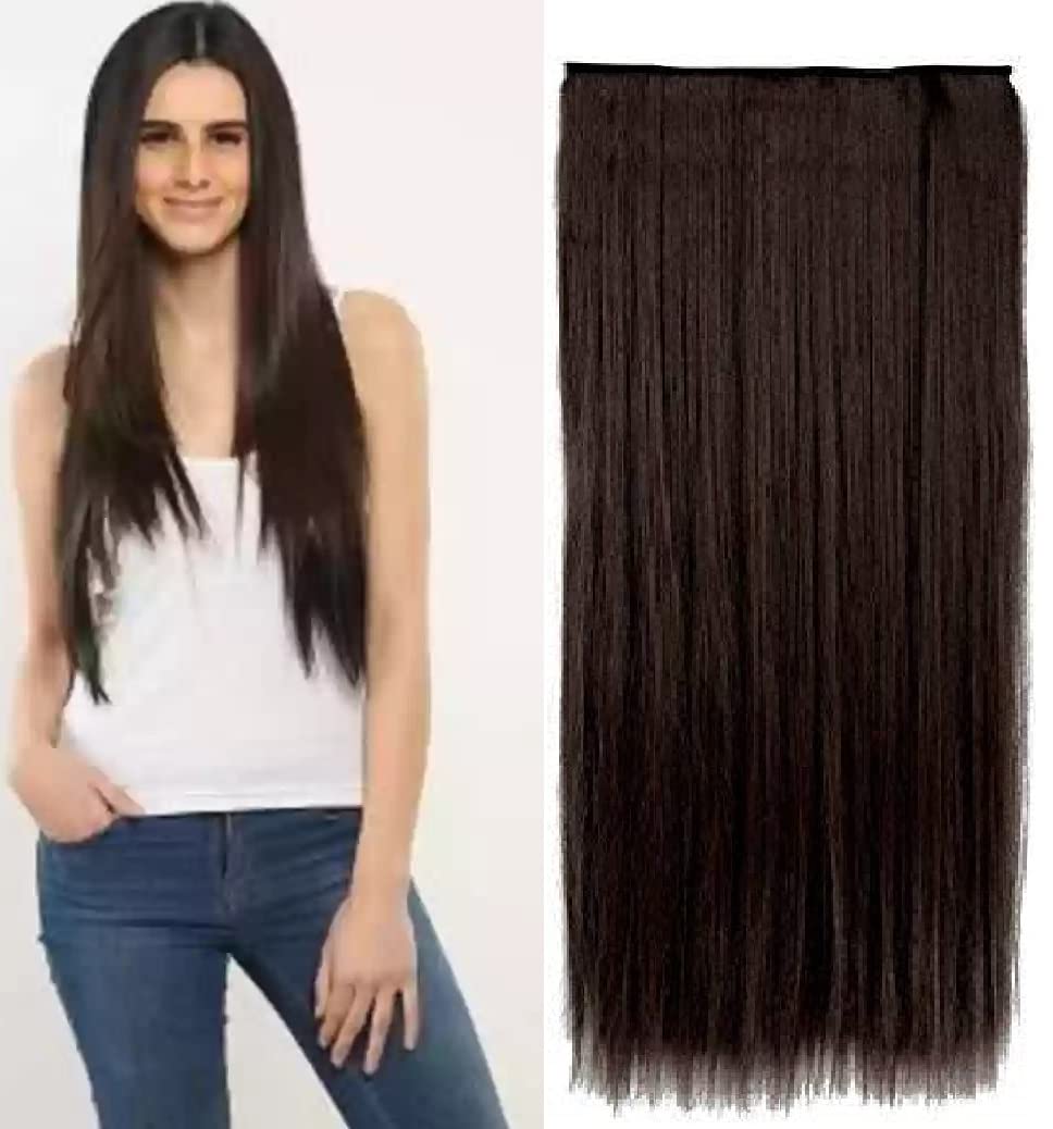 MoonEyes 24 Inch Straight Clip-In Hair Extensions for Women - 5 Piece Set, Natural Brown, Feels Like Real Human Hair | Perfect for Daily Wear, Parties & Special Occasions
