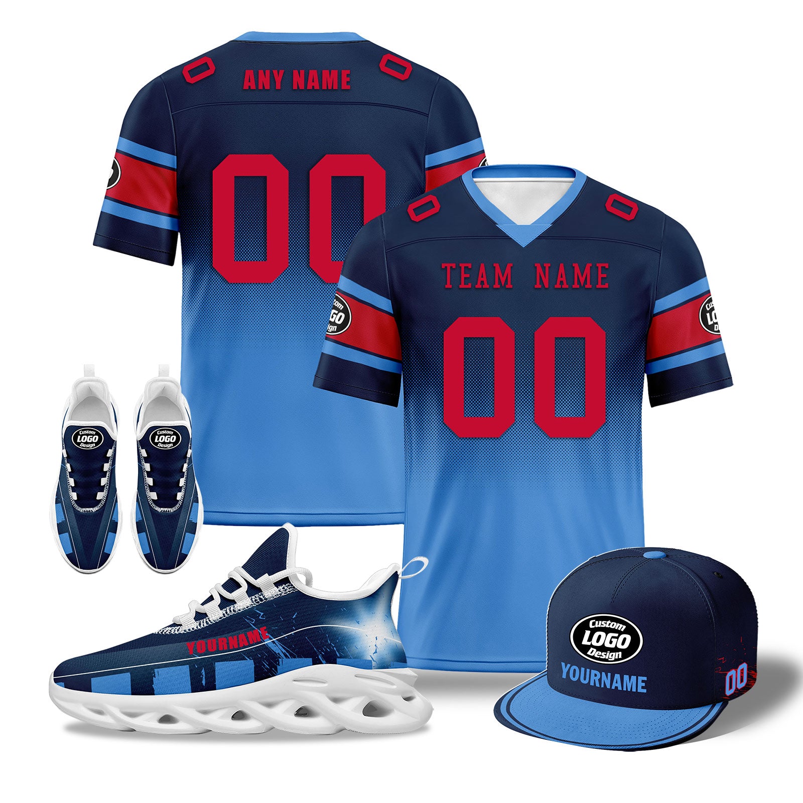Custom Tennessee Football MaxSoul Shoes & Hat Set - Personalized Blue & Red Fan Gear for Men - Perfect for Game Day, Tailgating & College Football Enthusiasts