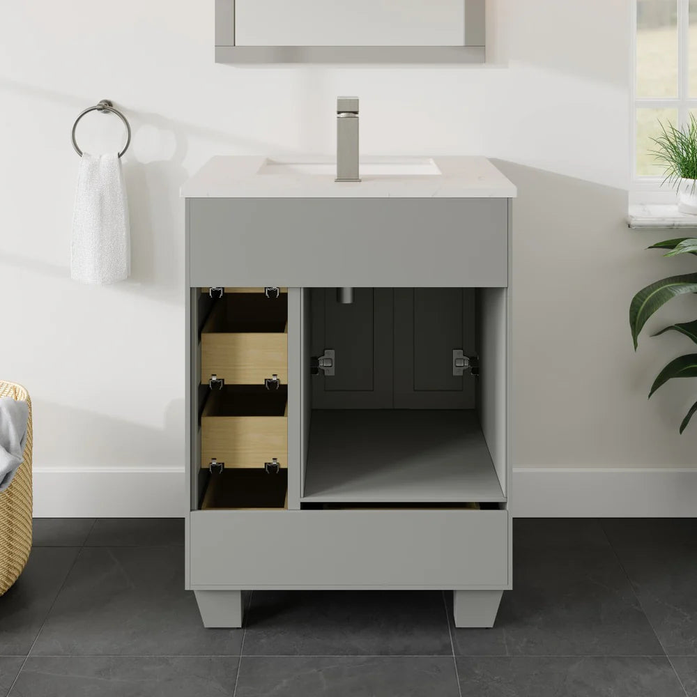 Eviva Acclaim 24 Inch Modern Bathroom Vanity Set with Carrara Quartz Countertop - Perfect for Small Bathrooms, Powder Rooms & Master Bath Renovations