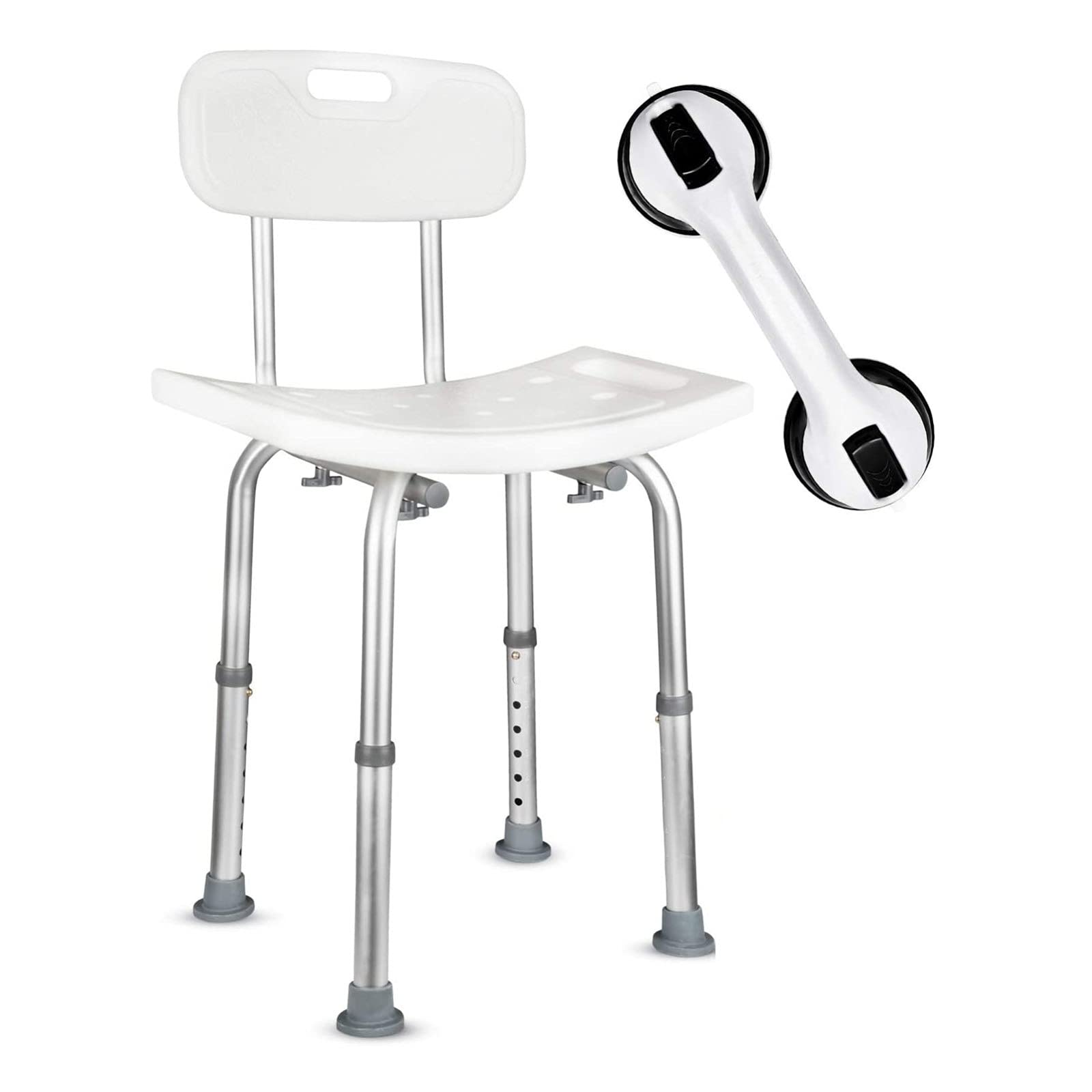 Adjustable Shower Chair with Arms & Back - Tool-Free Assembly, Non-Slip Bath Seat for Elderly & Disabled - Perfect for Spa, Bathtub & Shower Safety (White)