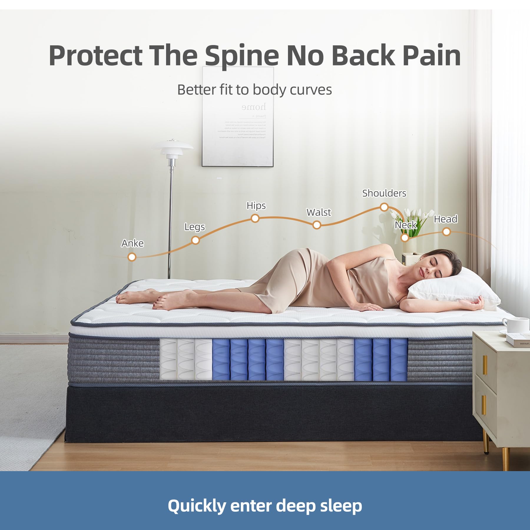 12 Inch Queen Size Mattress with Pocket Springs & Memory Foam - Medium Firm Support, Pressure Relief & Motion Isolation - CertiPUR-US Certified Grey Mattress in a Box - Perfect for Back Sleepers, Couples & Guest Rooms