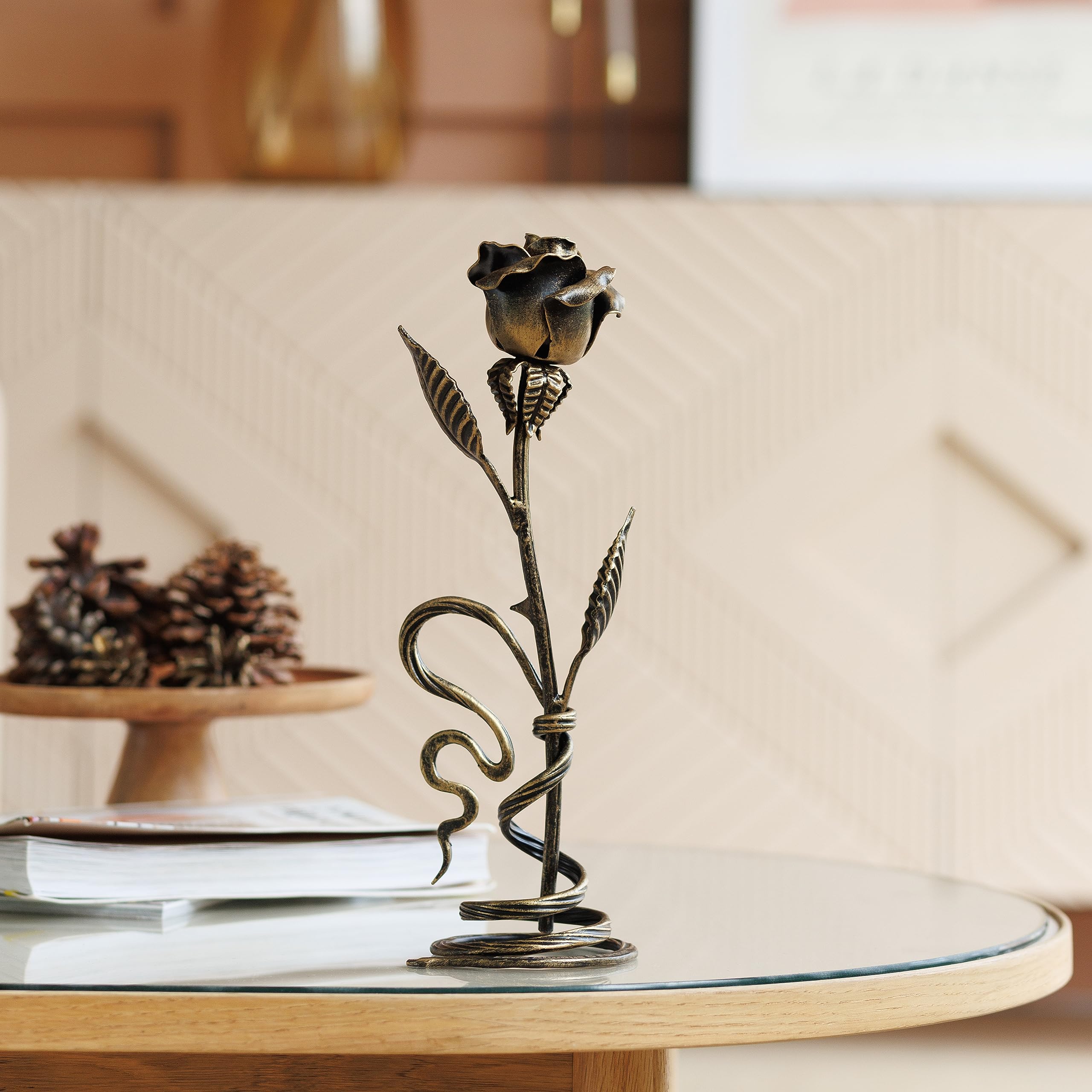 Hand Forged Metal Rose Gift - Bronze Stained Rose with Metal Stand - Romantic Home Decor, Wedding Anniversary Gift, Valentine's Day Present