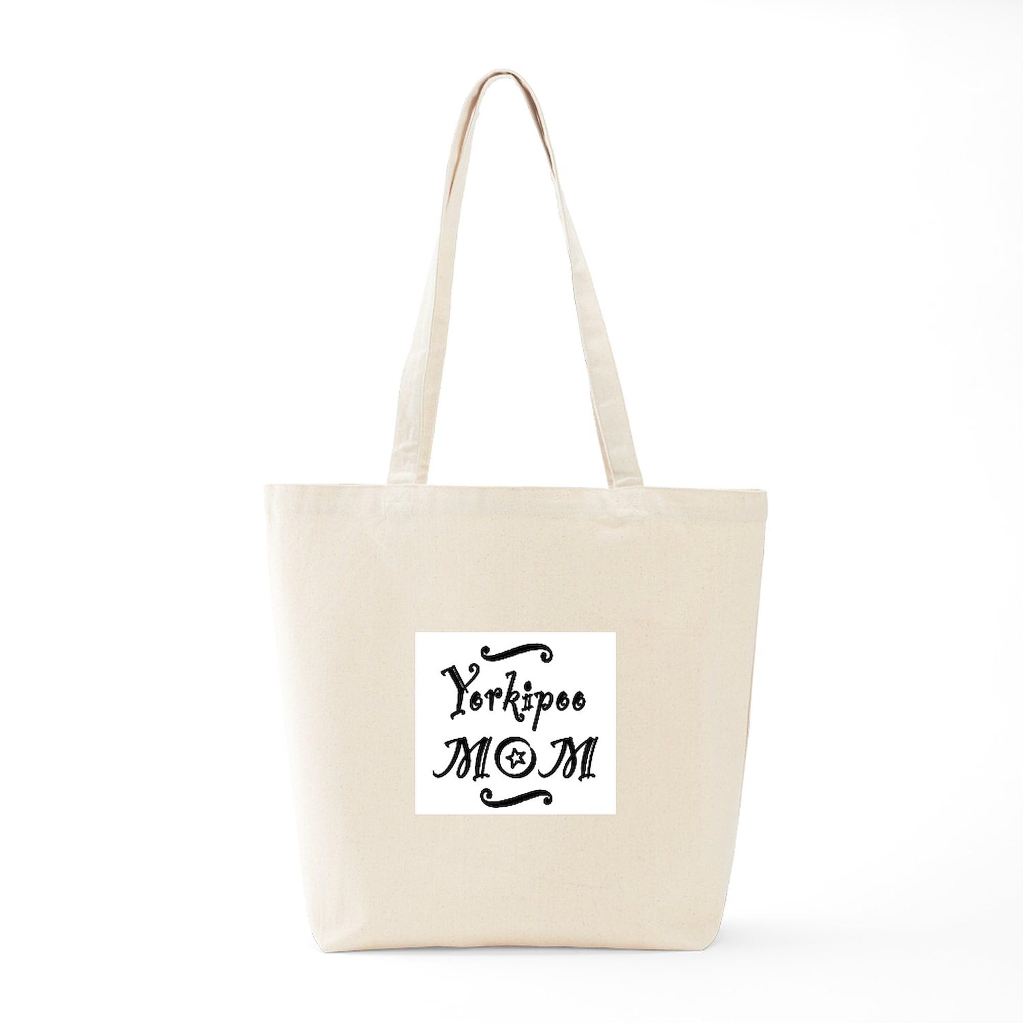 Yorkipoo Mom Tote Bag - Natural Canvas Reusable Shopping Bag for Women | Eco-Friendly Grocery Bag for Moms, Dog Lovers & Everyday Use