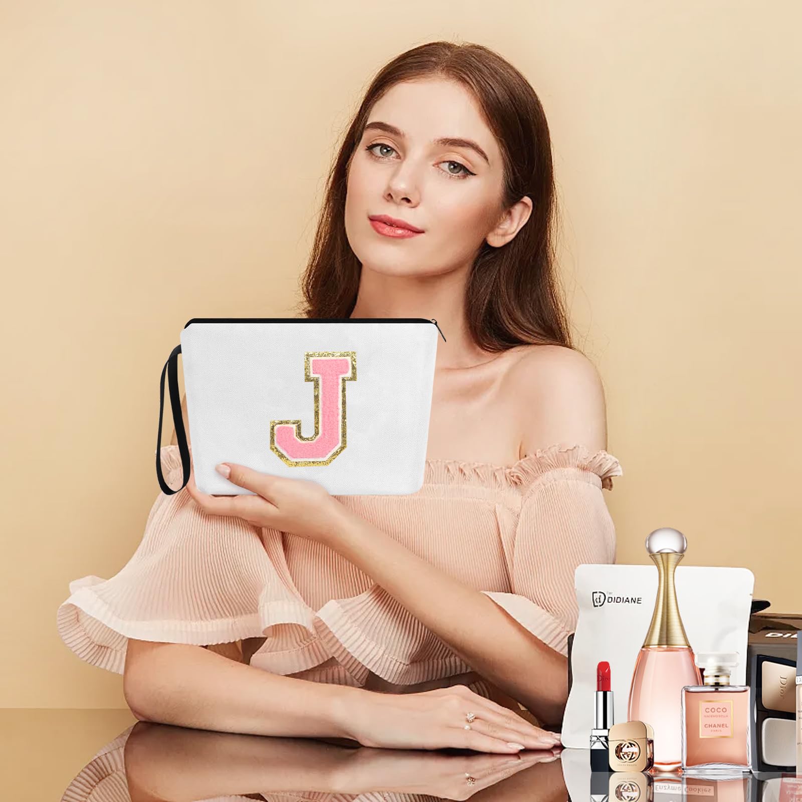 UAREHIBY A-Z Personalized Cosmetic Bag for Women - Unique Birthday, Bridesmaid, Sister, Teacher, Nurse Gifts - Perfect for Travel, Makeup Storage, and Everyday Use