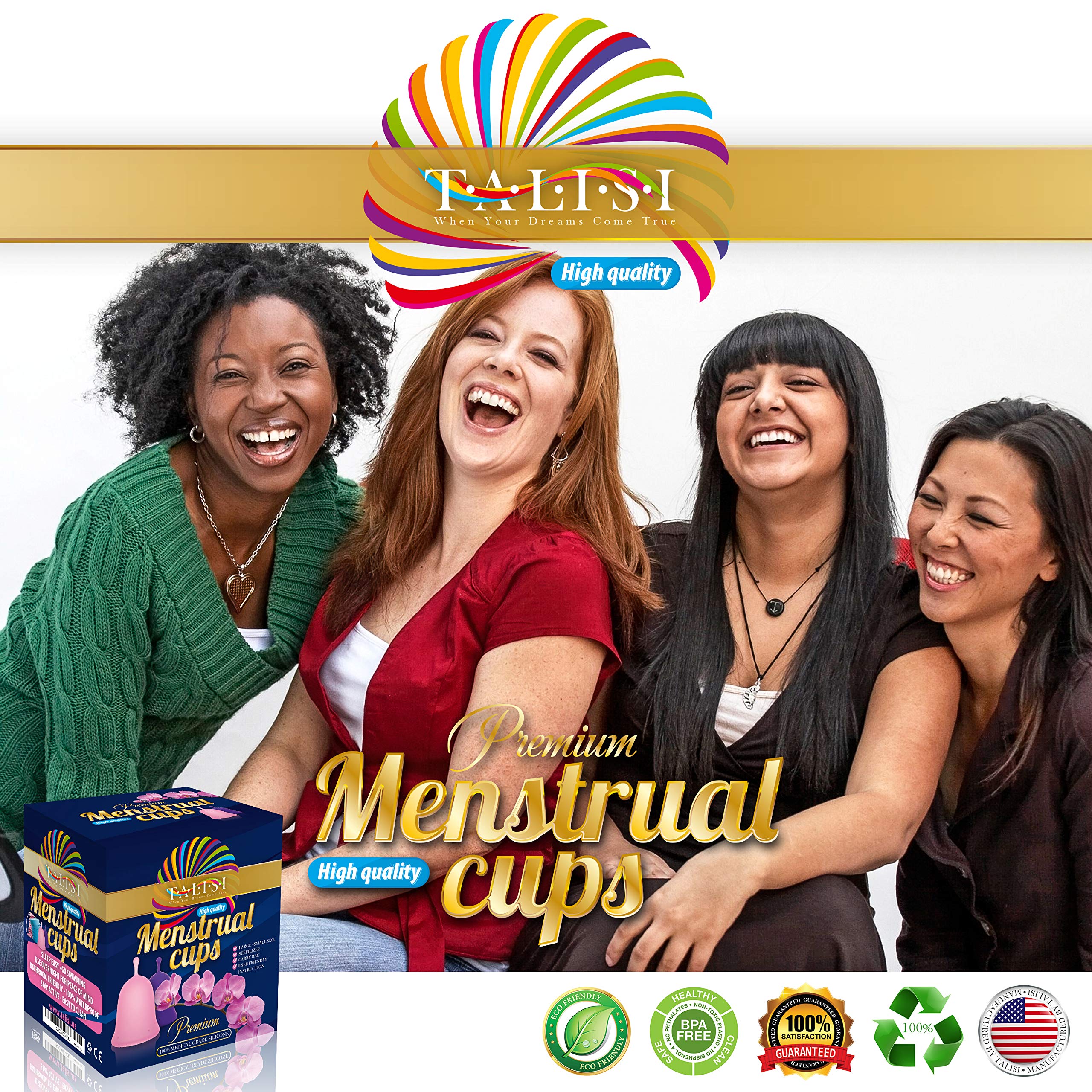 **Talisi Reusable Menstrual Cups Set of 2 - Soft & Flexible Silicone Period Cup for Women - Small & Large Sizes for Heavy & Light Flow - Includes Collapsible Sterilizer - Eco-Friendly Tampon & Pad Alternative - Perfect for Travel, Gym & Active Lifestyles**