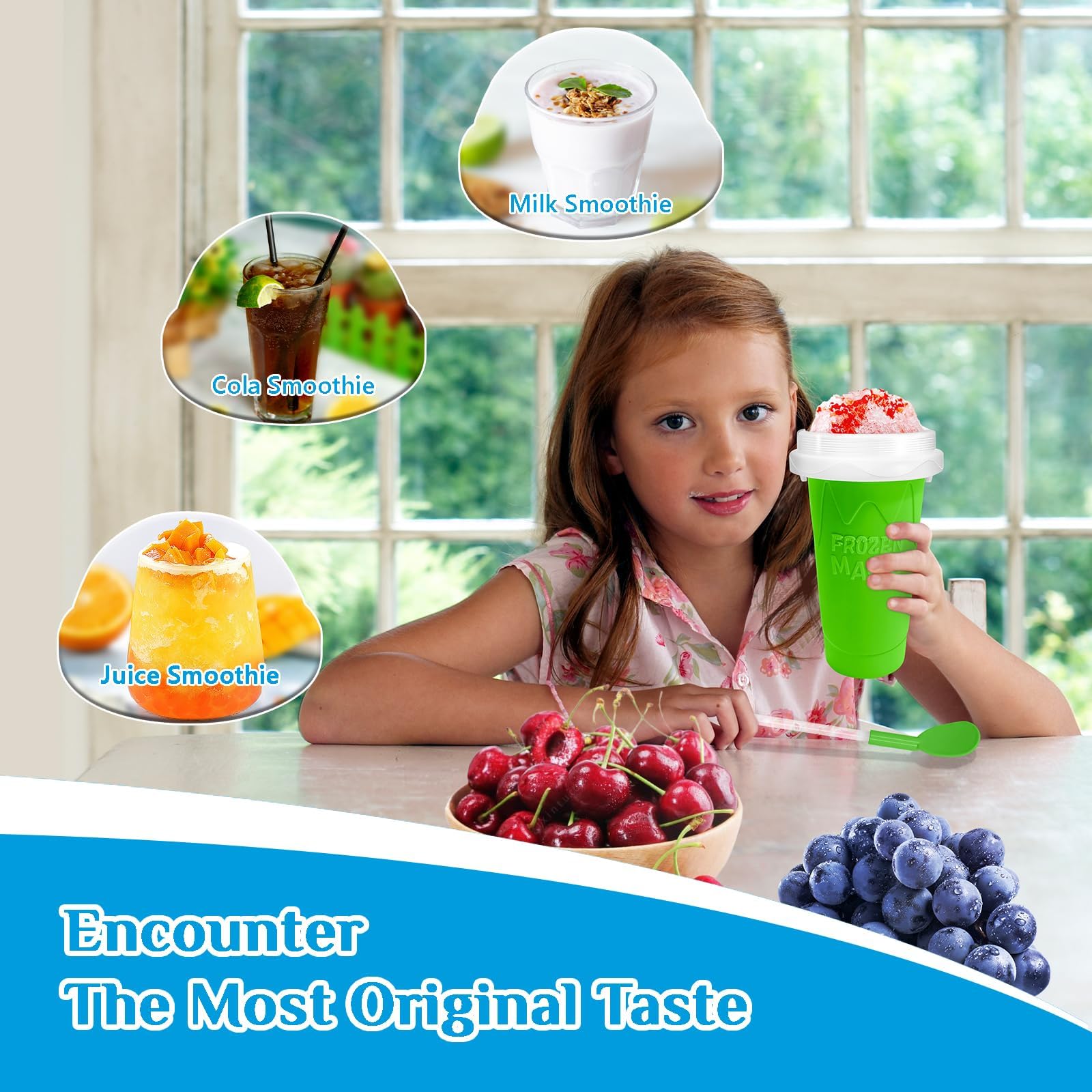 Magic Quick Frozen Smoothie Cup - DIY Slushie Maker for Home, Large Green & Red Slush Machine - Perfect for Summer Drinks, Kids Parties & Quick Frozen Treats