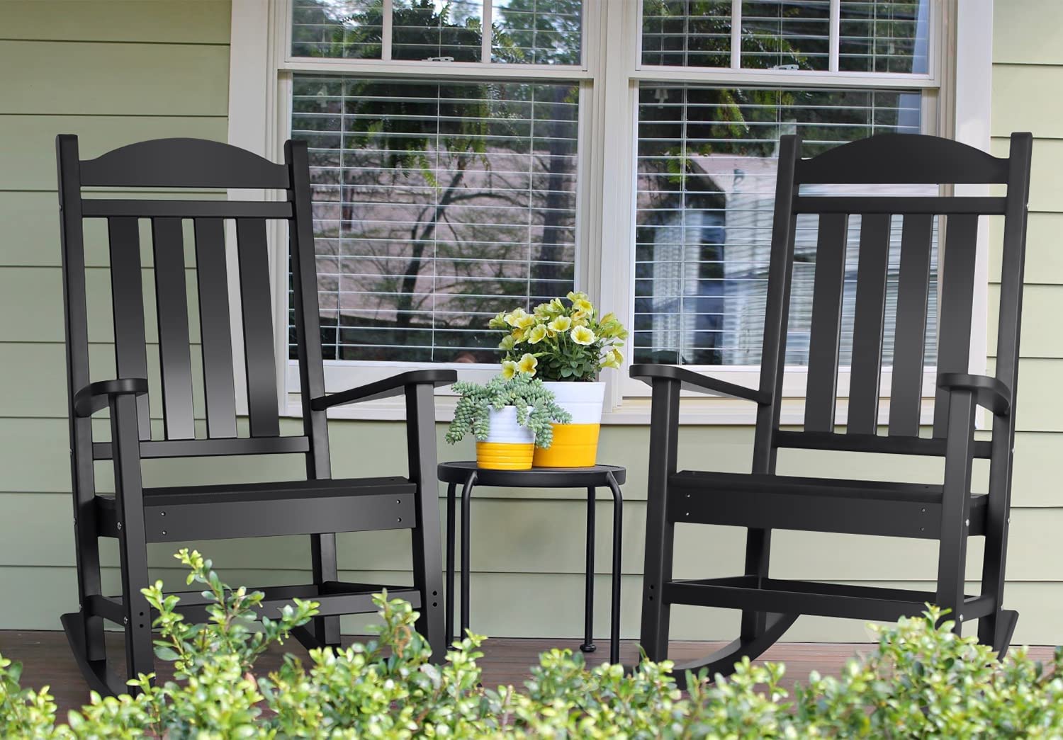 Devoko All-Weather Resin Rocking Chair - High Back Patio Rocker for Outdoor & Indoor Use - Perfect for Backyard, Garden, Porch, and Balcony Relaxation (Black)