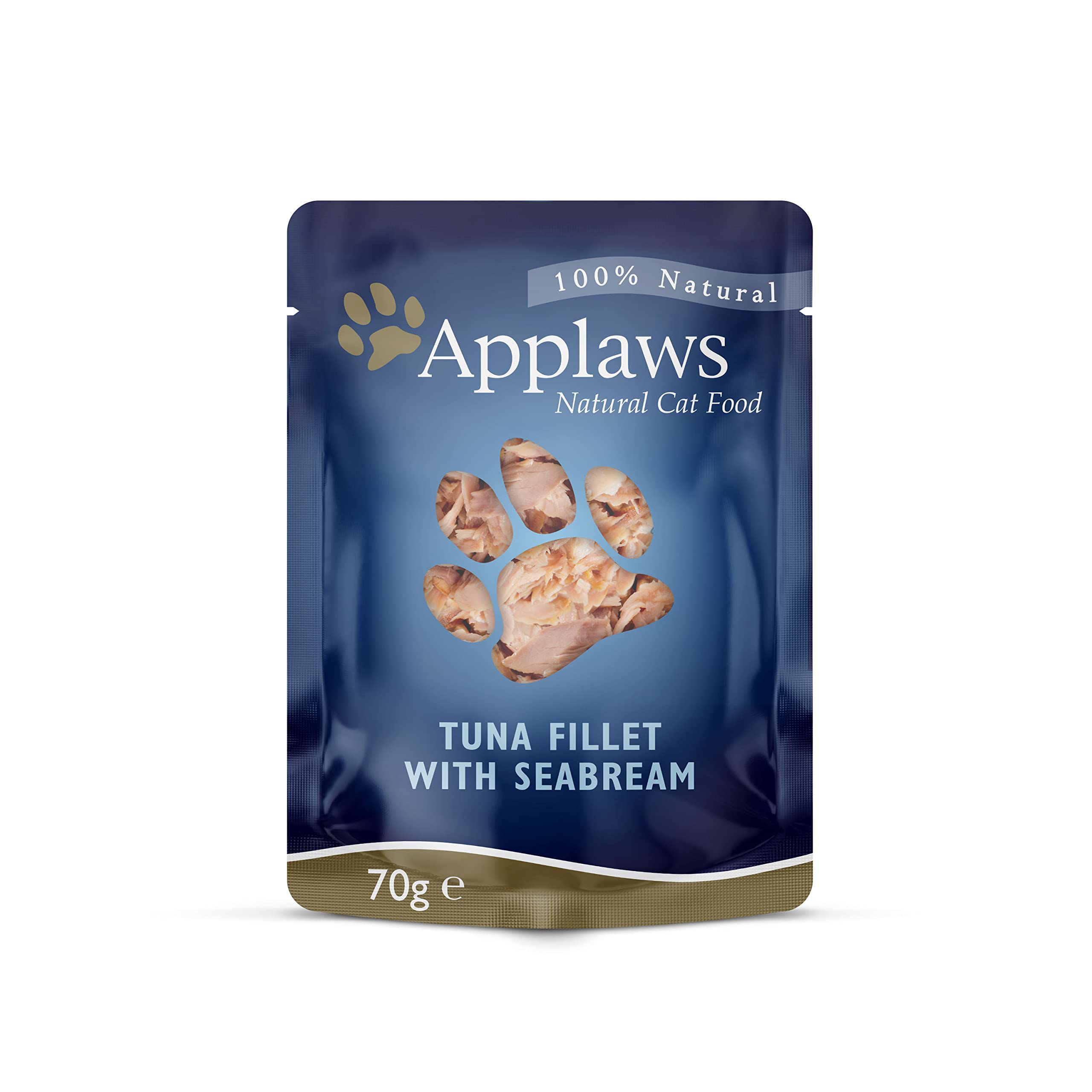 Applaws Natural Wet Cat Food Pouch - Tuna & Seabream Recipe, 70g | Grain-Free, High Protein Cat Treat | Perfect for Adult Cats & Kittens | Ideal for Mealtime, Travel & Training Rewards