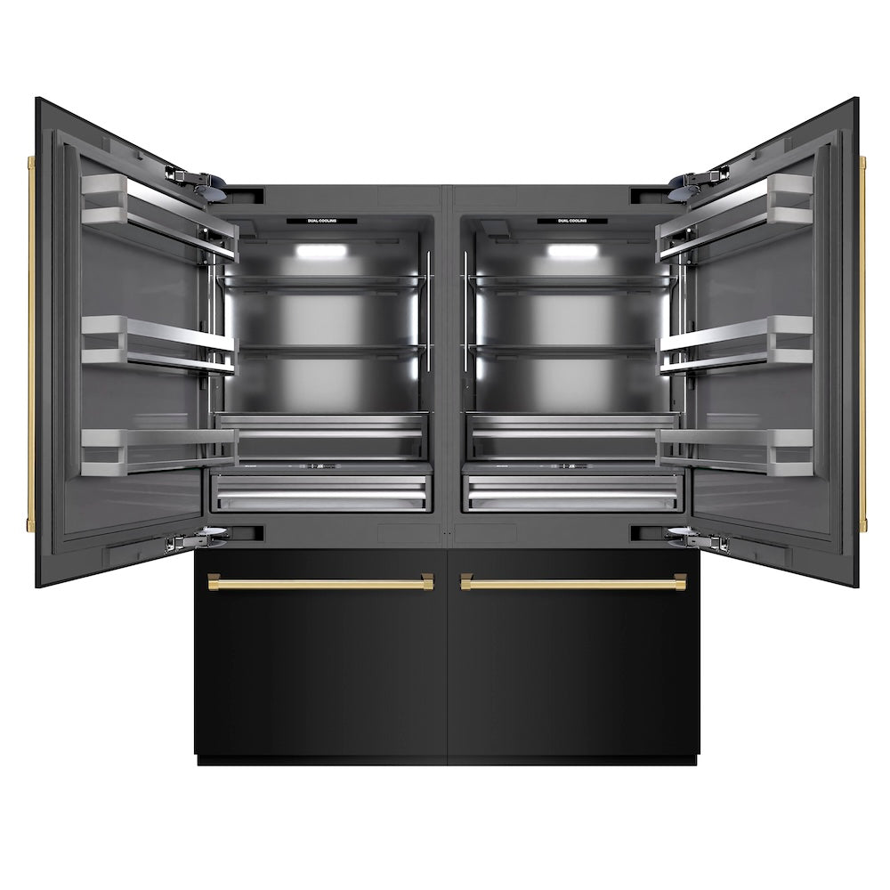 ZLINE Autograph Edition 72-Inch French Door Built-In Refrigerator - 39.6 cu.ft Capacity, Bottom Freezer, Water Dispenser & Ice Maker - Black Stainless Steel with Graphite Gray Interior & Polished Gold Accents (GRBITZ BS 72 G) - Perfect for Modern Kitchens & Luxury Homes