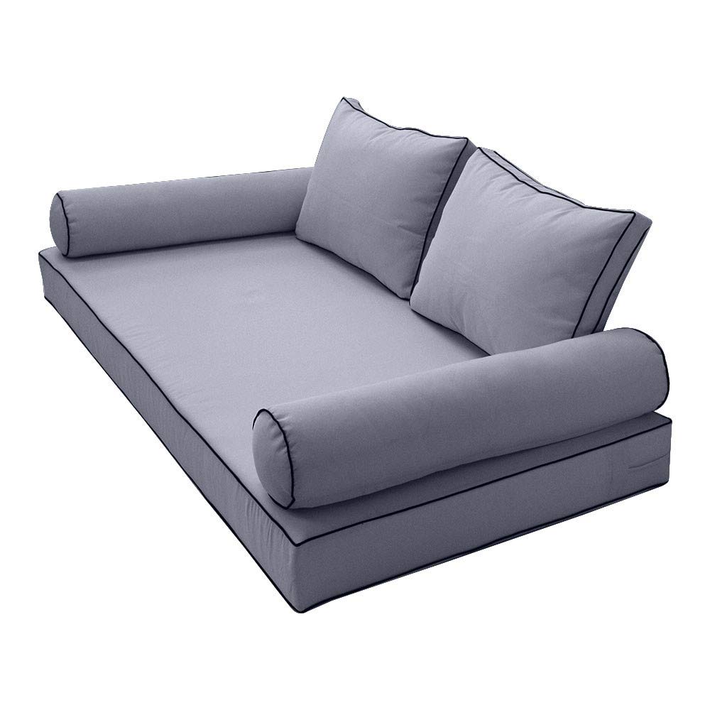 Prolinemax Outdoor Style 1 Twin-XL Daybed Mattress Cover with Contrast Trim - Fitted Bolster Pillow Sheet AD001 - Perfect for Patio Furniture, Sunroom Lounging & Guest Bedding