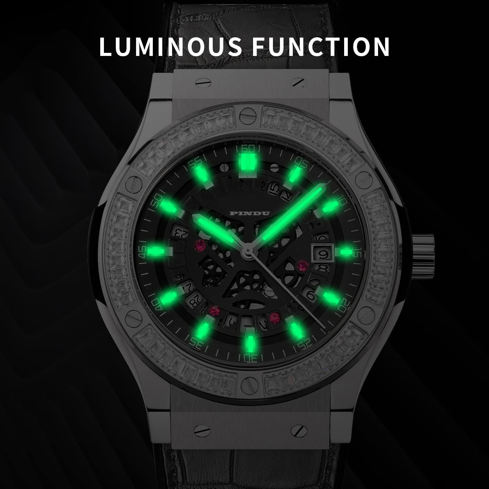 Men's Automatic Skeleton Tourbillon Watch - 24-Hour Analog Mechanical Watch with Black Leather Strap & Silver Case (6526) | Perfect for Business, Formal Events & Luxury Gift Giving