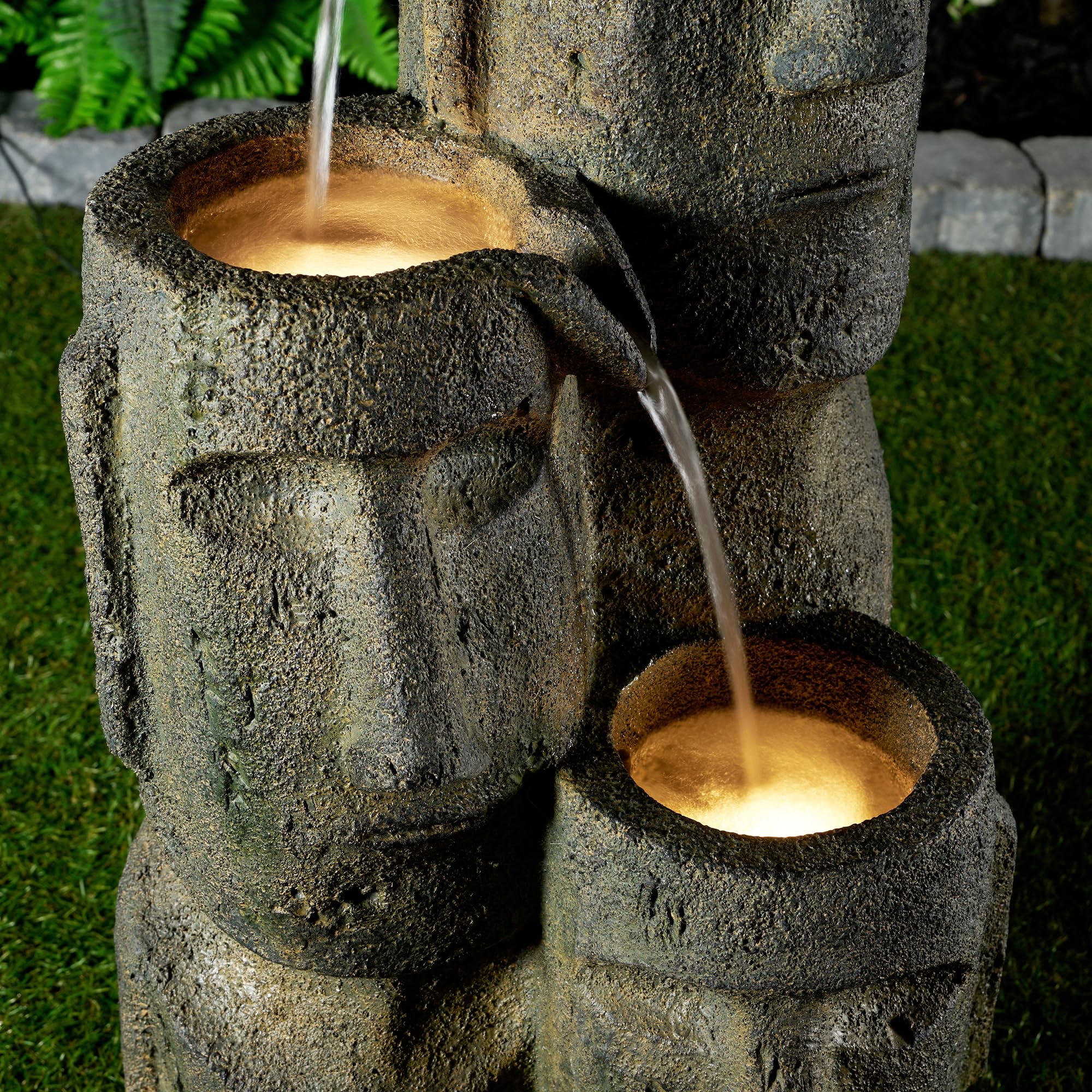 Hi-Line Gift Easter Island Head Fountain with 2 LED Lights - Outdoor Garden Decor, Patio Water Feature, Unique Home & Yard Decoration