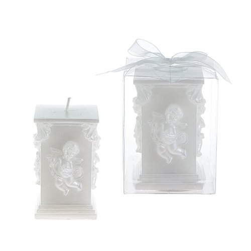 White Angel on Square Pillar Candles - Pack of 48 for Weddings, Holidays & Home Decor | Bulk Wholesale Candles for Church, Party & Gift Giving