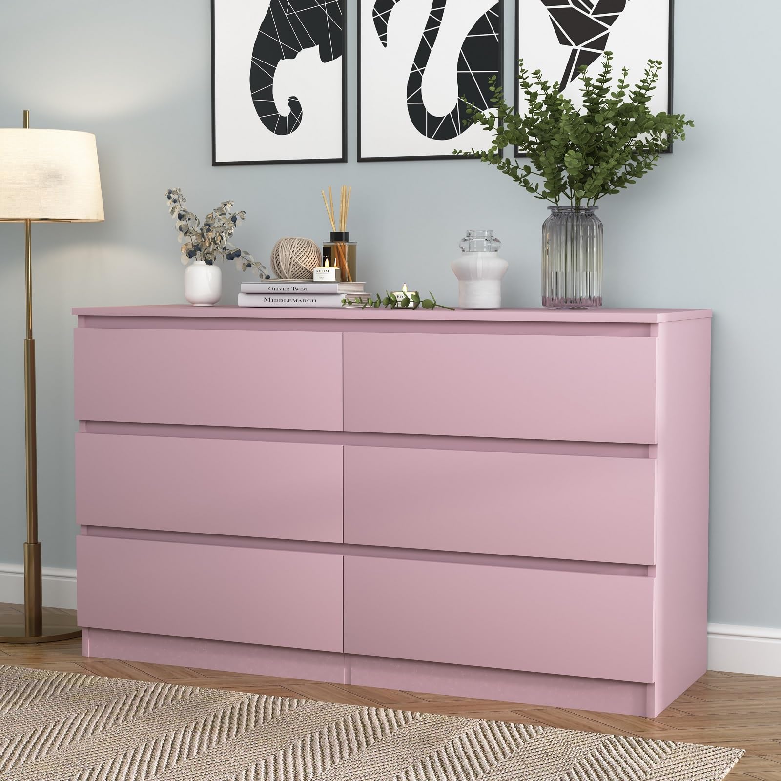Modern 6-Drawer Wood Dresser for Bedroom - Storage Chest with Ample Space - Nursery & Kids Room Furniture - Perfect as TV Stand or Bedroom Organizer