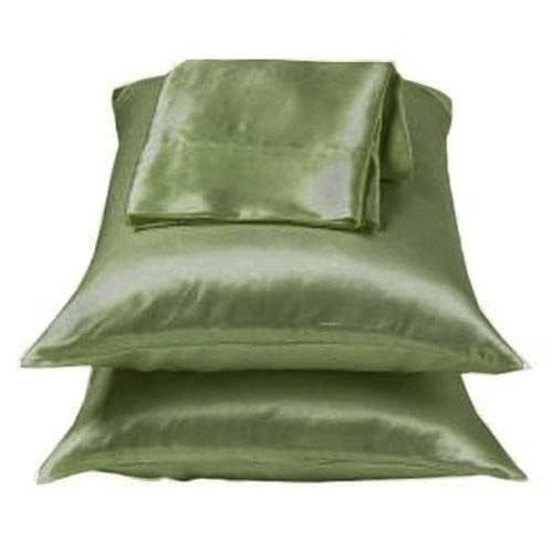 2pc Dark Sage Green Satin Pillowcases - Queen Size for Bridal Bedding & Luxury Home Decor