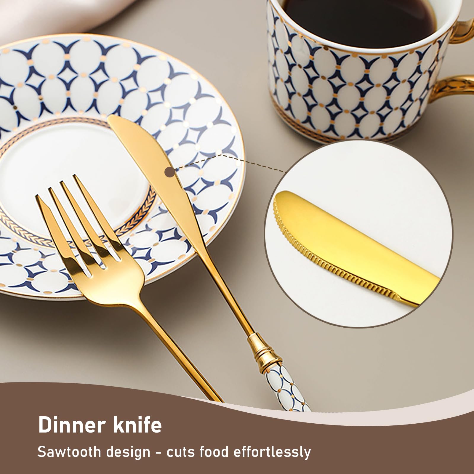 20-Piece Silverware Set with Ceramic Handle - Premium Food Grade Stainless Steel Flatware Sets, Mirror Polished Cutlery Set (Dishwasher Safe) - Perfect for Dinner Parties, Restaurants, and Everyday Family Dining (4-Person Set)