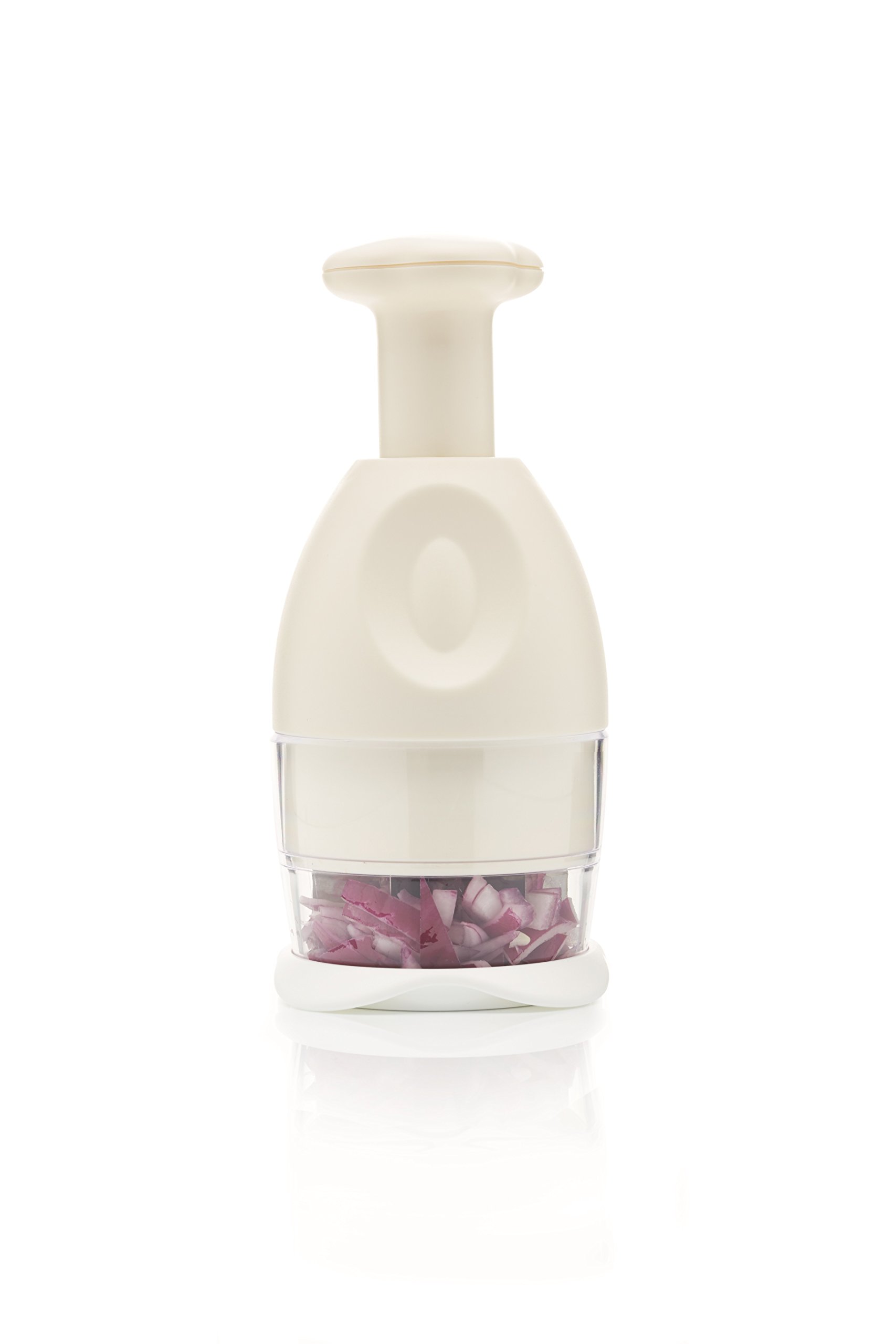 KitchenCraft Mini Manual Food Chopper - Hand Operated, No Batteries Required - Durable Plastic & Stainless Steel Design - Compact 9 x 4 x 4 Inch White Chopper - Perfect for Herbs, Nuts, Garlic & Onions - Ideal for Camping, Small Kitchens & RV Cooking