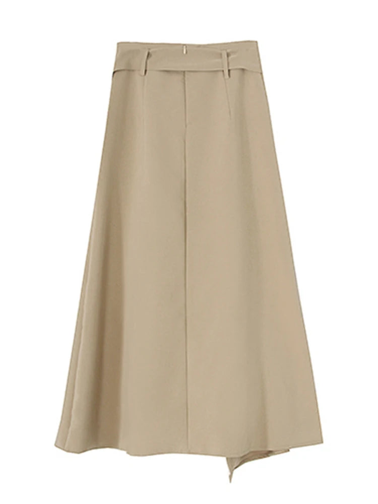 **Women's High Waist Asymmetrical Split Skirt - Solid Patchwork Design with Lace-Up Detail, Elegant A-Line Skirt for Casual & Party Wear**    **Use Case:** Perfect for date nights, parties, office wear, or casual outings—this stylish skirt adds a chic and feminine touch to any outfit.