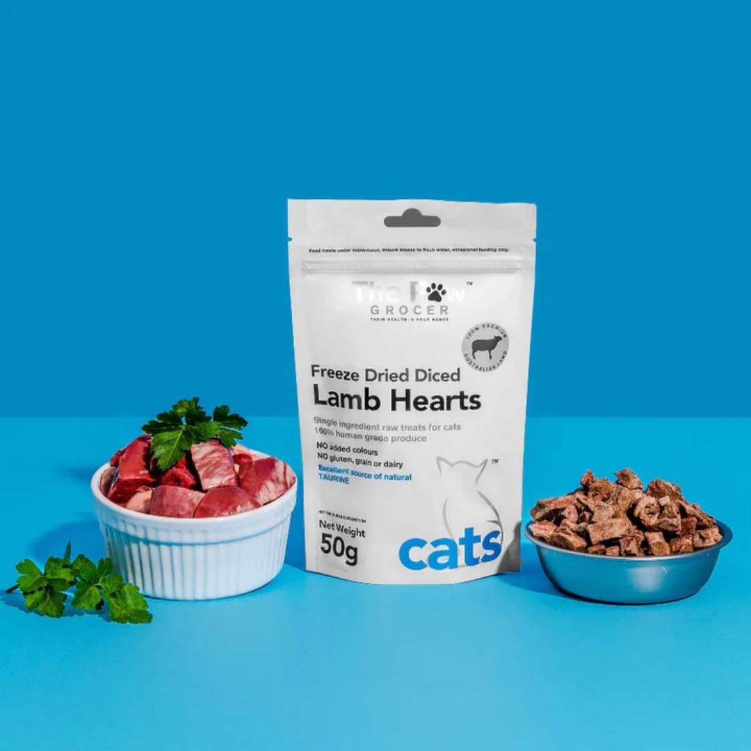 Premium Freeze-Dried Diced Lamb Hearts for Cats - 50g | High-Protein Cat Treats | Grain-Free & Natural Snacks | Perfect for Training, Rewards & Sensitive Stomachs