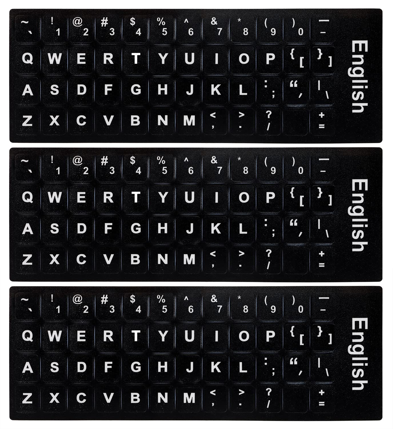 ONLYKXY 3-Pack Universal English Keyboard Stickers - Black Background with White Letters for Laptop, Computer, Notebook & Desktop | Durable Replacement Key Stickers for Typing, Gaming & Office Use