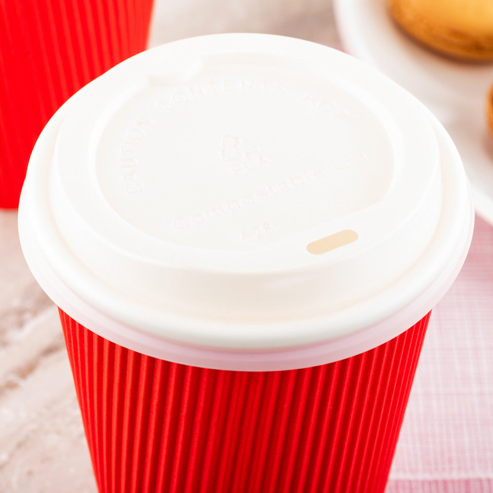 Eco-Friendly White PLA Compostable Coffee Cup Lids - Fits 8oz, 12oz, 16oz & 20oz Cups | 50-Pack | Perfect for Coffee Shops, Cafés & Takeout Services