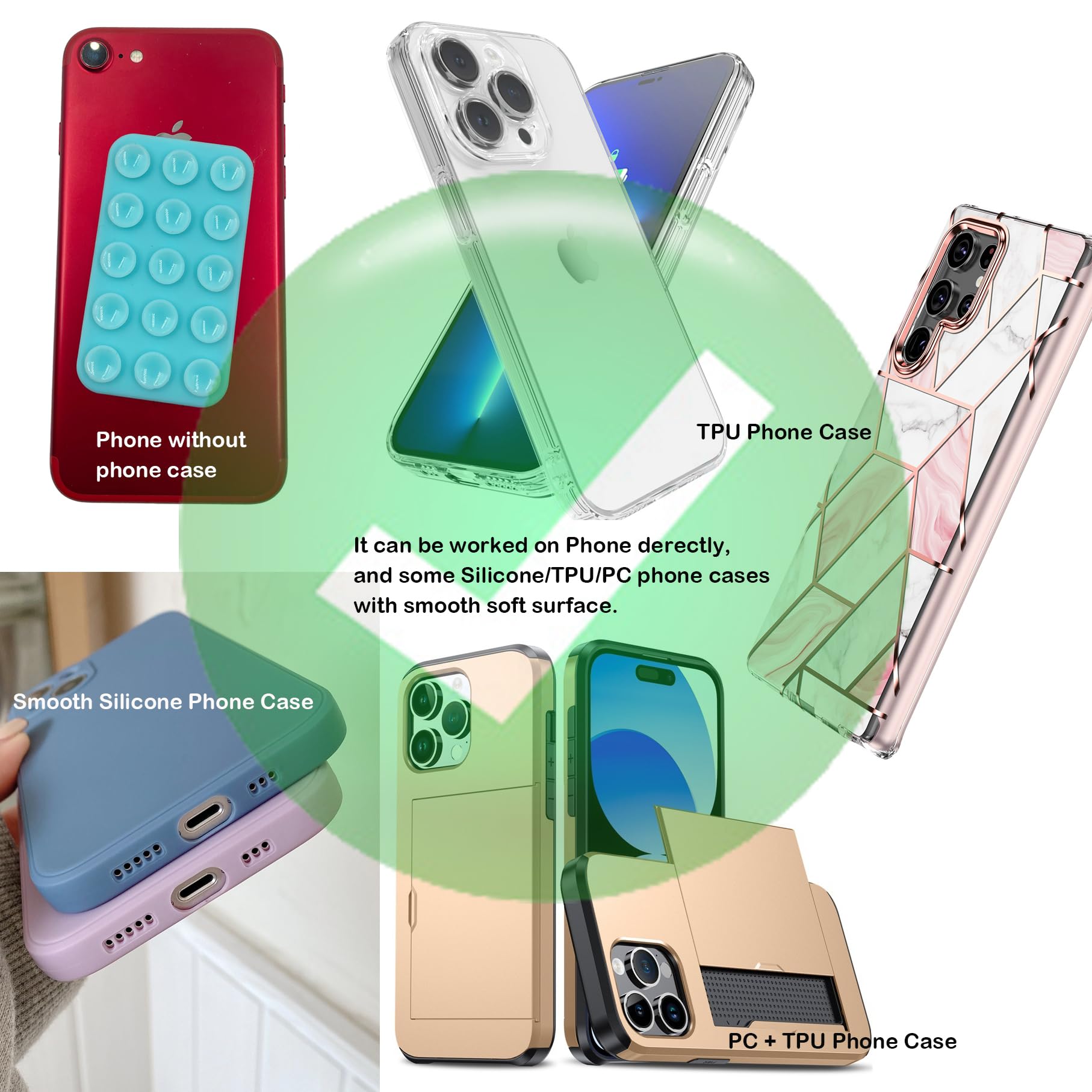 (2 Pack) Silicone Suction Phone Holder - Double-Sided Mount for iPhone & Android, Hands-Free Shower Mirror Accessory for TikTok Videos, Selfies & Driving - Black & Teal | Perfect for Bathroom, Car & Home Use