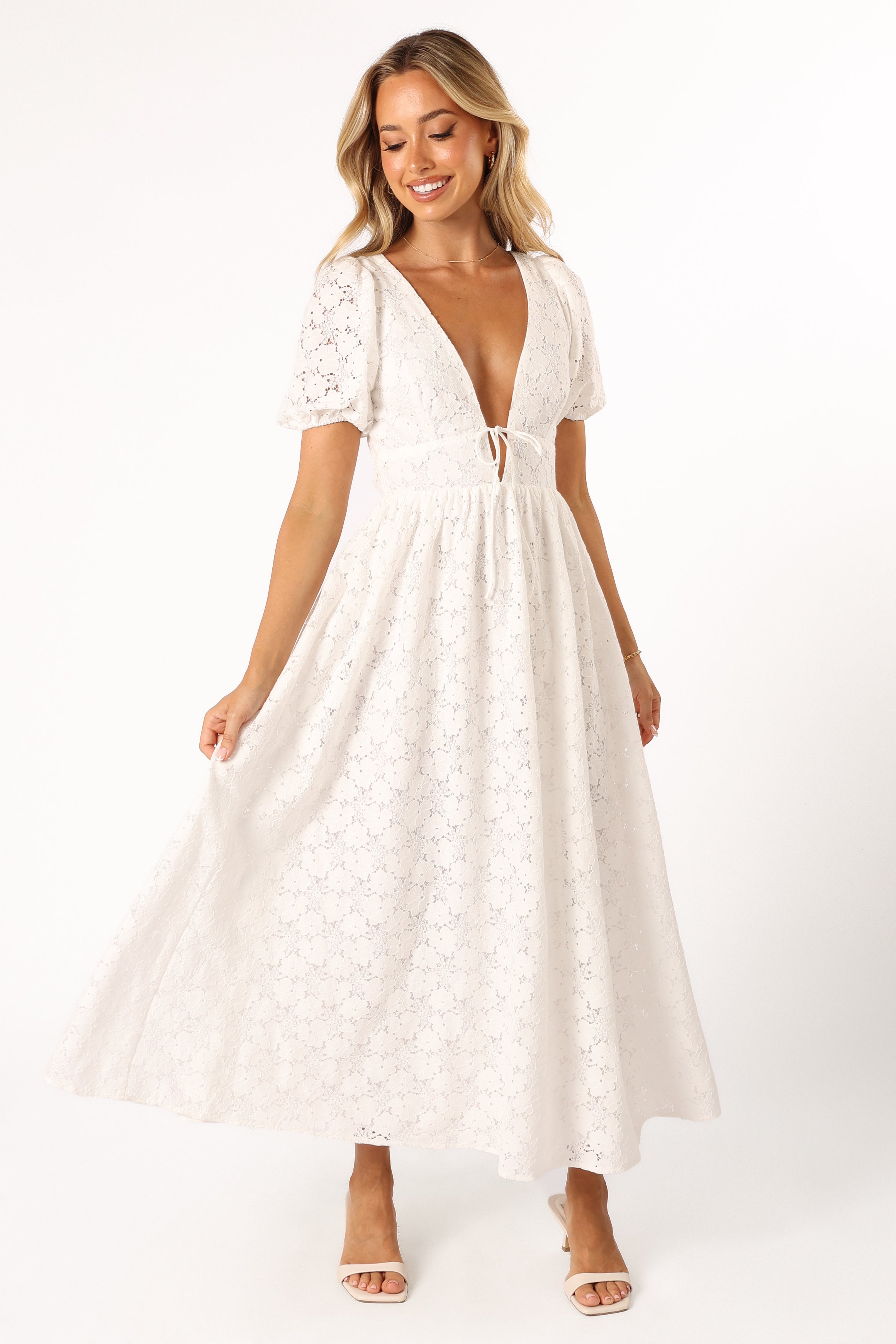 Ayden Midi Dress for Women - Elegant White Summer Dress for Casual Wear, Office, Party & Date Night | Flowy A-Line Dress with Short Sleeves