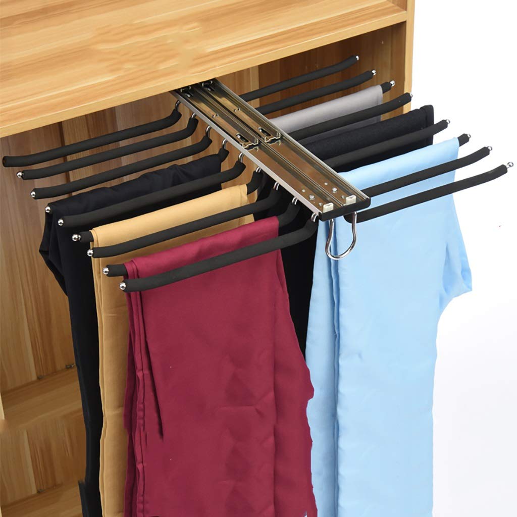 FKhanger Closet Pull Out 18 Pants Rack with Double Sliding Rail - Black Flocking Pants Hanger for Wardrobe Storage | Organize Trousers, Scarves & Jeans | Perfect for Bedroom, Walk-in Closet & Laundry Room Organization