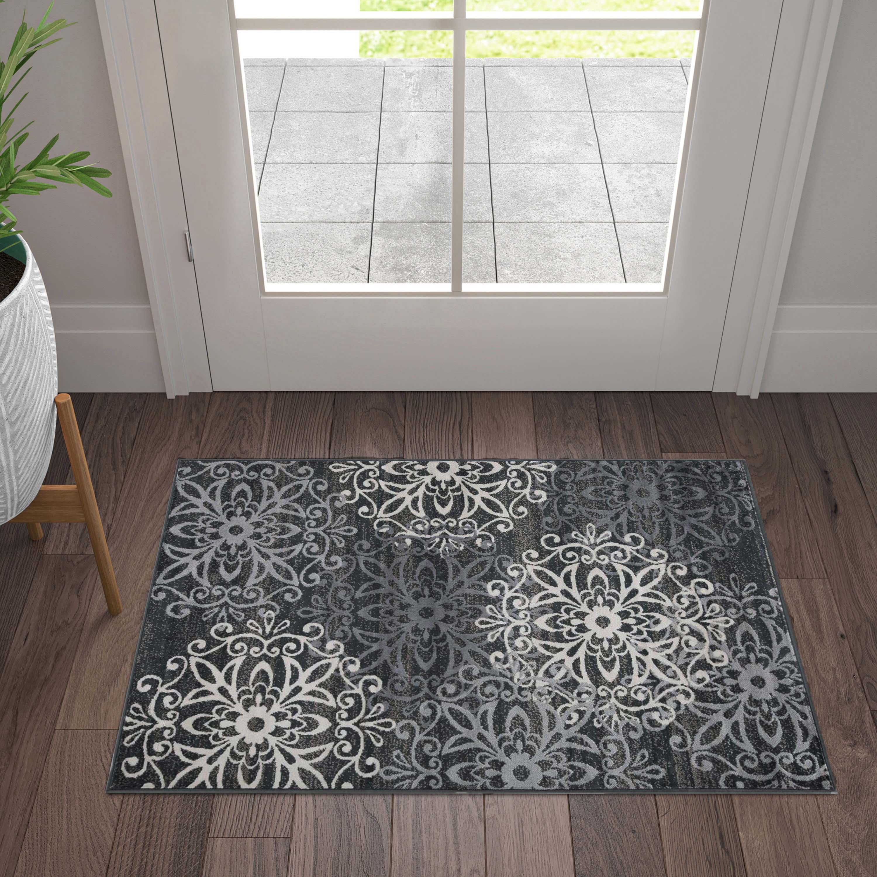 Leigh Traditional Floral Scroll Indoor Area Rugs & Runner Rugs - Non-Slip Soft Living Room Bedroom Decor Carpet